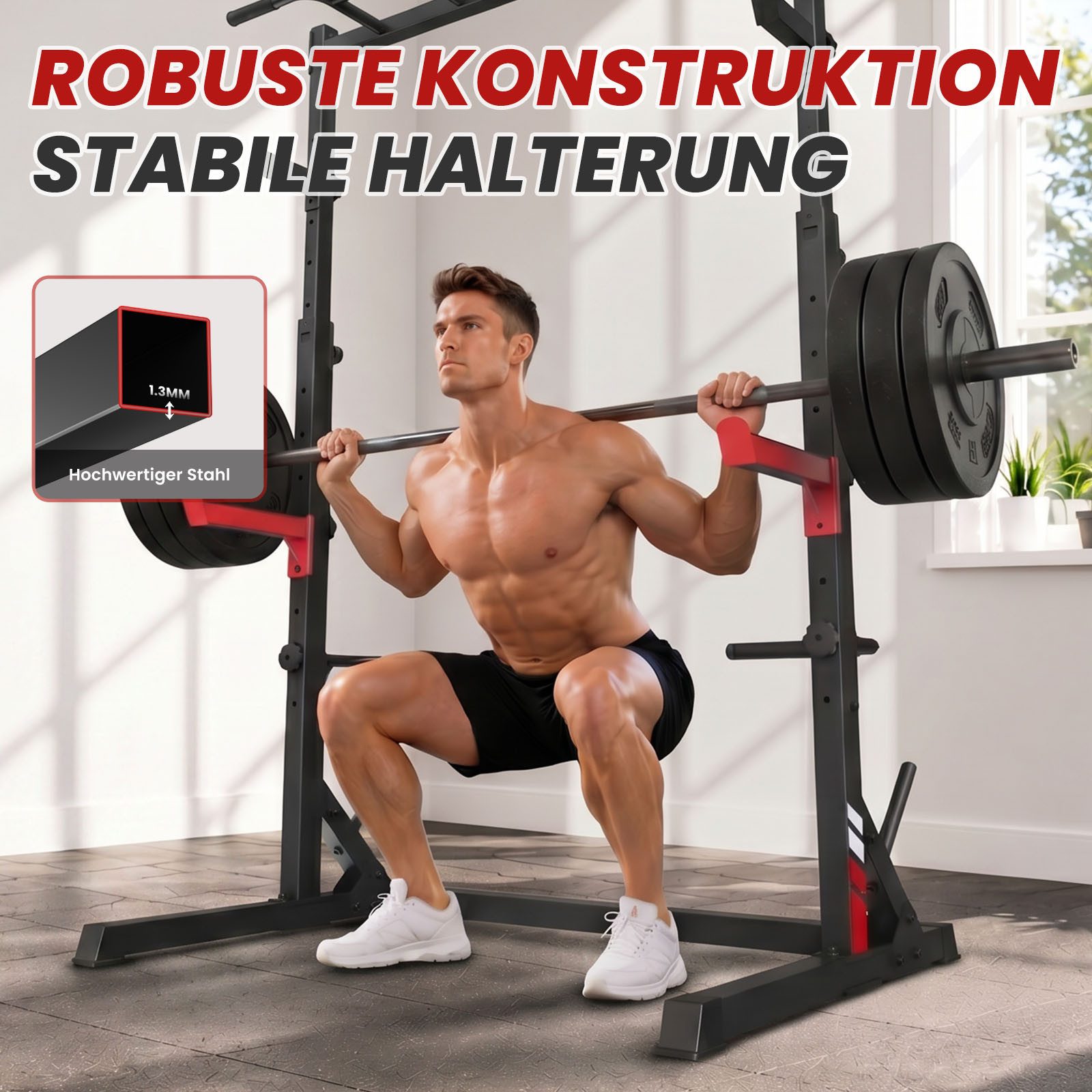 Gywowken Squat Rack Kraftturm - Verstellbare Hantelständer - Trainingsstation Multi, (Set, Gewichtheben Bankdrücken bis 300 kg), Multifunktions Barbell Rack - Kraftstation für für Sportstudio Zuhause