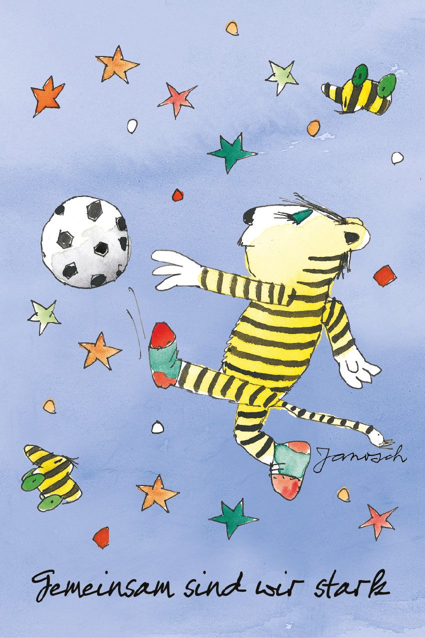 LuckyLinde Wanddekoobjekt Der kleine Tiger mit Fußball - Gemeinsam stark (1 St), Exklusive JANOSCH Kindermotive, Stahlschild