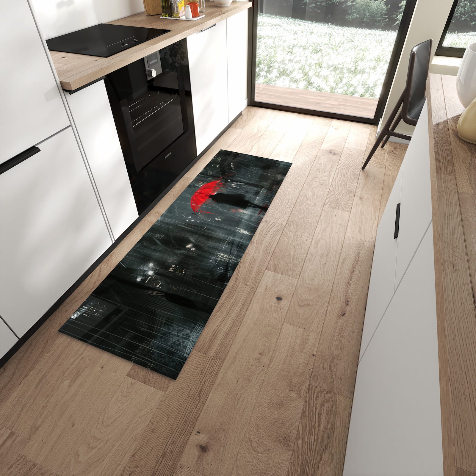 Primedeco Teppich Küchenteppich Regenroter Schirm PVC rutschfest abwaschbar Läufer, Rechteckig, Höhe: 3 mm, Pflegeleicht & Wasserabweisend