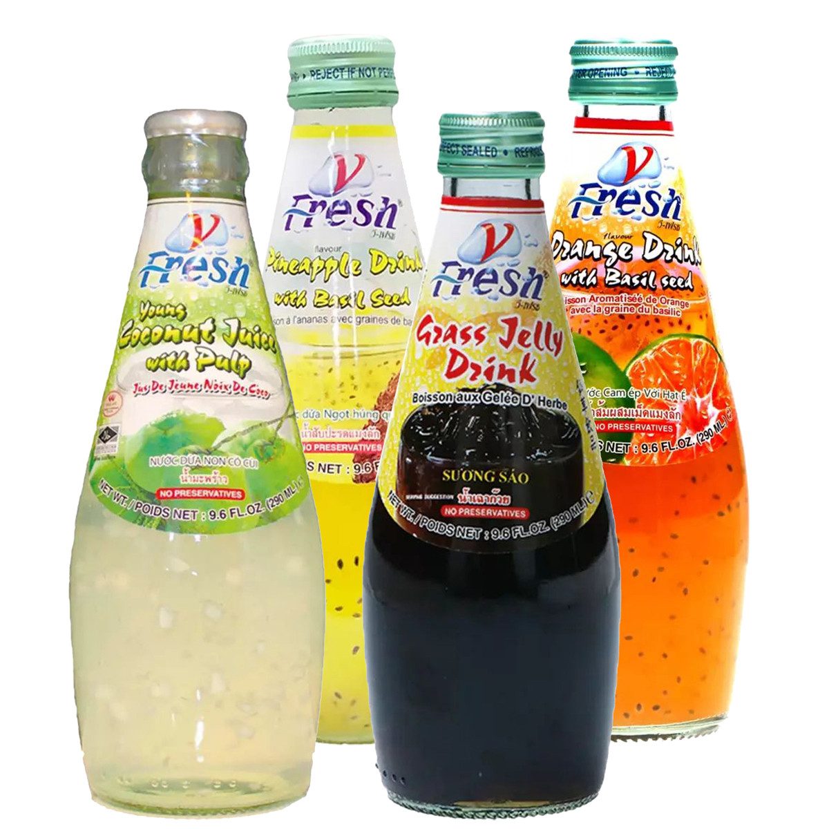 V-Fresh Softgetränk, V Fresh Getränke Mix Orange Kokosnuss Ananas Grasgelee 290ml 4er Pack