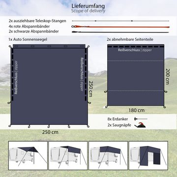 ONVAYA Sonnensegel Auto-Sonnensegel, Schutz vor Wind, Regen, Sonne, 6 Aufbauvarianten