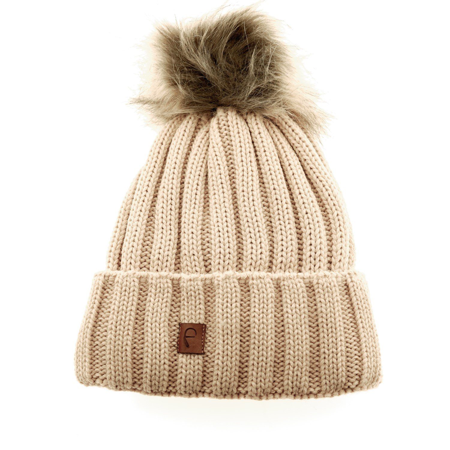 Faera Bommelmütze Mütze zum Warmhalten im Herbst oder Winter Bommel-Mütze mit Futter
