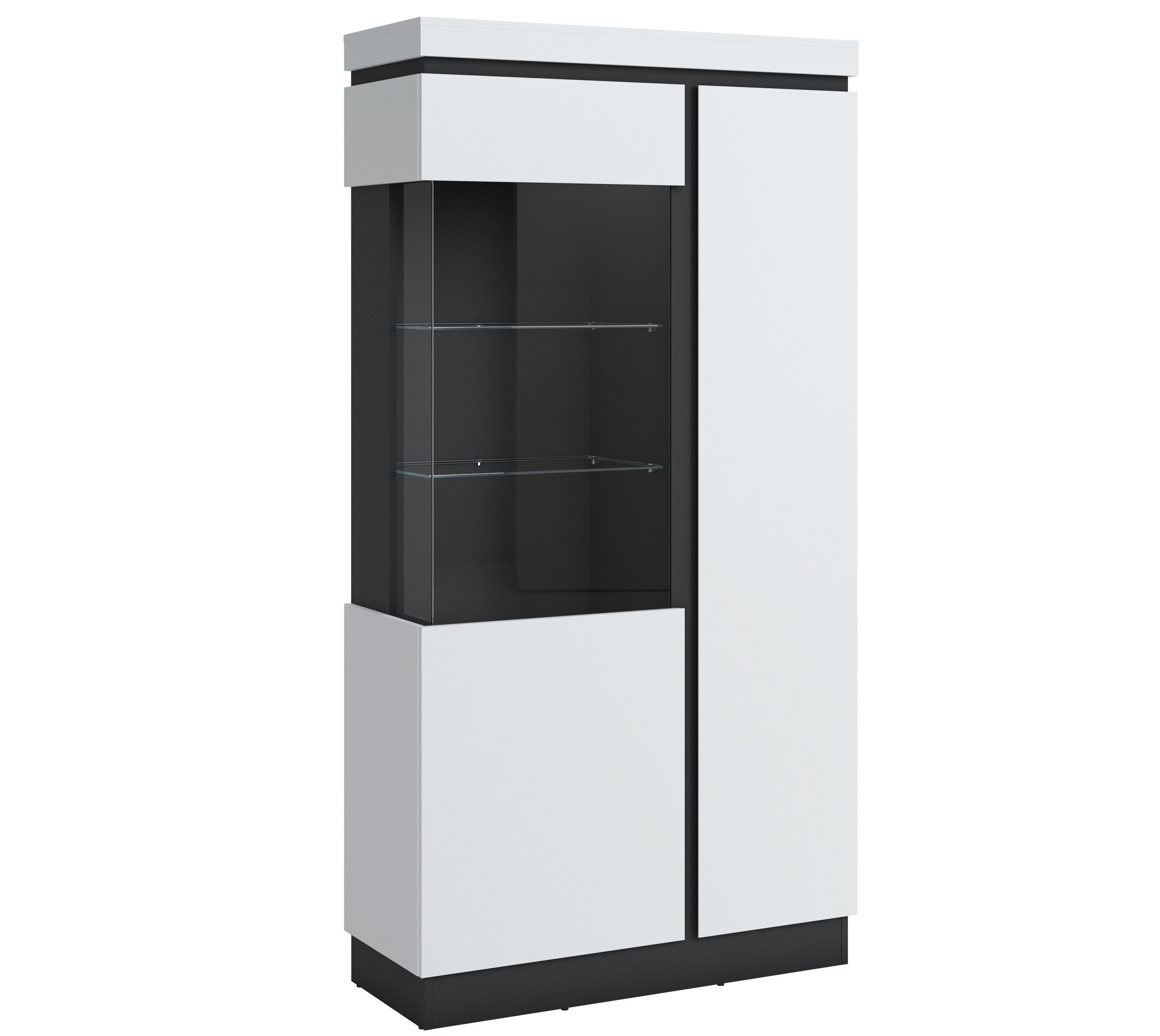 Meble Wójcik Glasvitrine 2 Türen, 5 Böden, Alpinweiß / Anthrazit Dekor - 104x200x40cm (BxHxT)