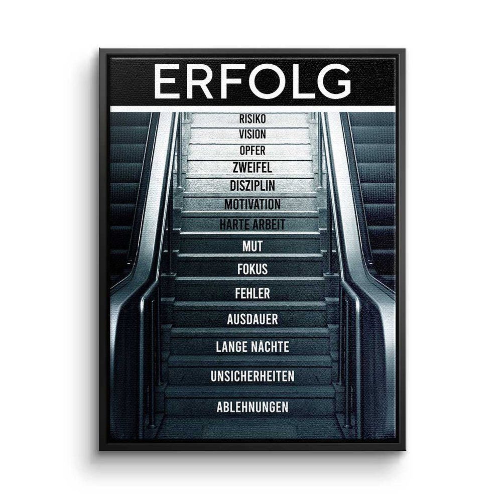 DOTCOMCANVAS® Leinwandbild, Deutsch, des Premium silberner Rolltreppe - Leinwandbild - Erfolgs Rahmen Mindset Motivation 