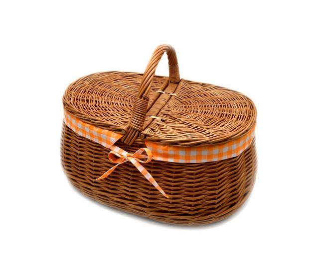 MyBer® Einkaufskorb “Weidenkorb Korb Picknickorb Stabiler Tragekorb mit 2 Deckeln und Stoffeinlage aus Weide geflochten braun”