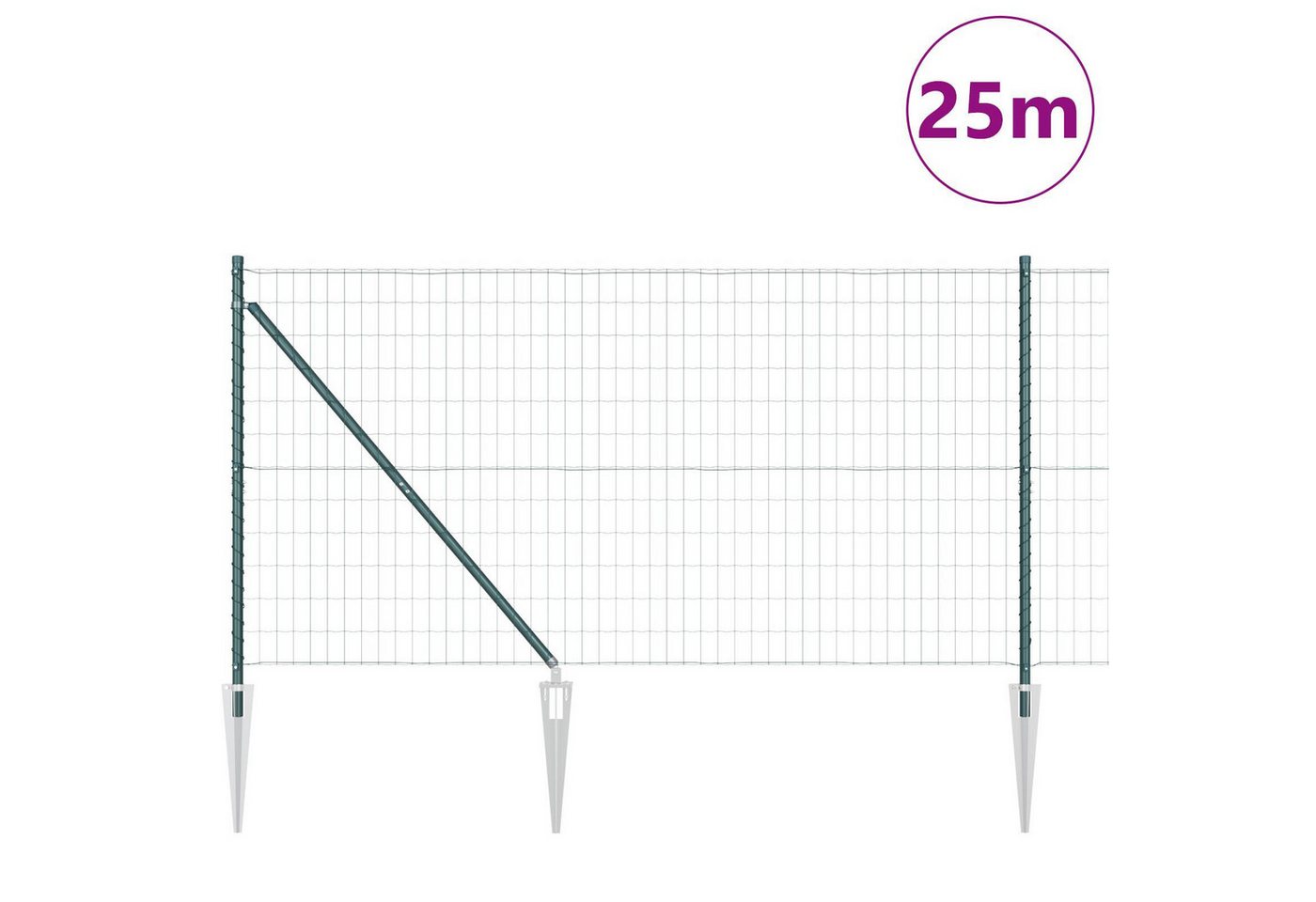 Thumbnail - vidaXL Gartenzaun Euro Zaun mit 13 Spike-Pfosten 1,2x25 m Galvanisierter Stahl Grün, (2-St)