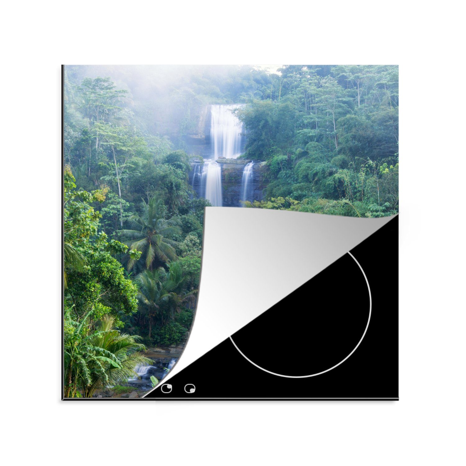 MuchoWow Herdblende-/Abdeckplatte Indonesien - Wasserfall - Natur, Vinyl, (1 tlg), 78x78 cm, Ceranfeldabdeckung, Arbeitsplatte für küche