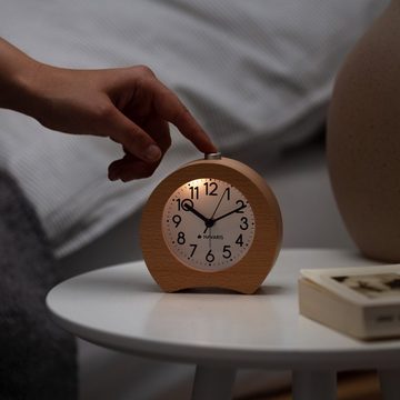Navaris Wecker Analog Holzwecker mit Snooze - Retro Uhr Hufeisen Design mit Ziffernblatt Alarm - Leise Tischuhr ohne Ticken