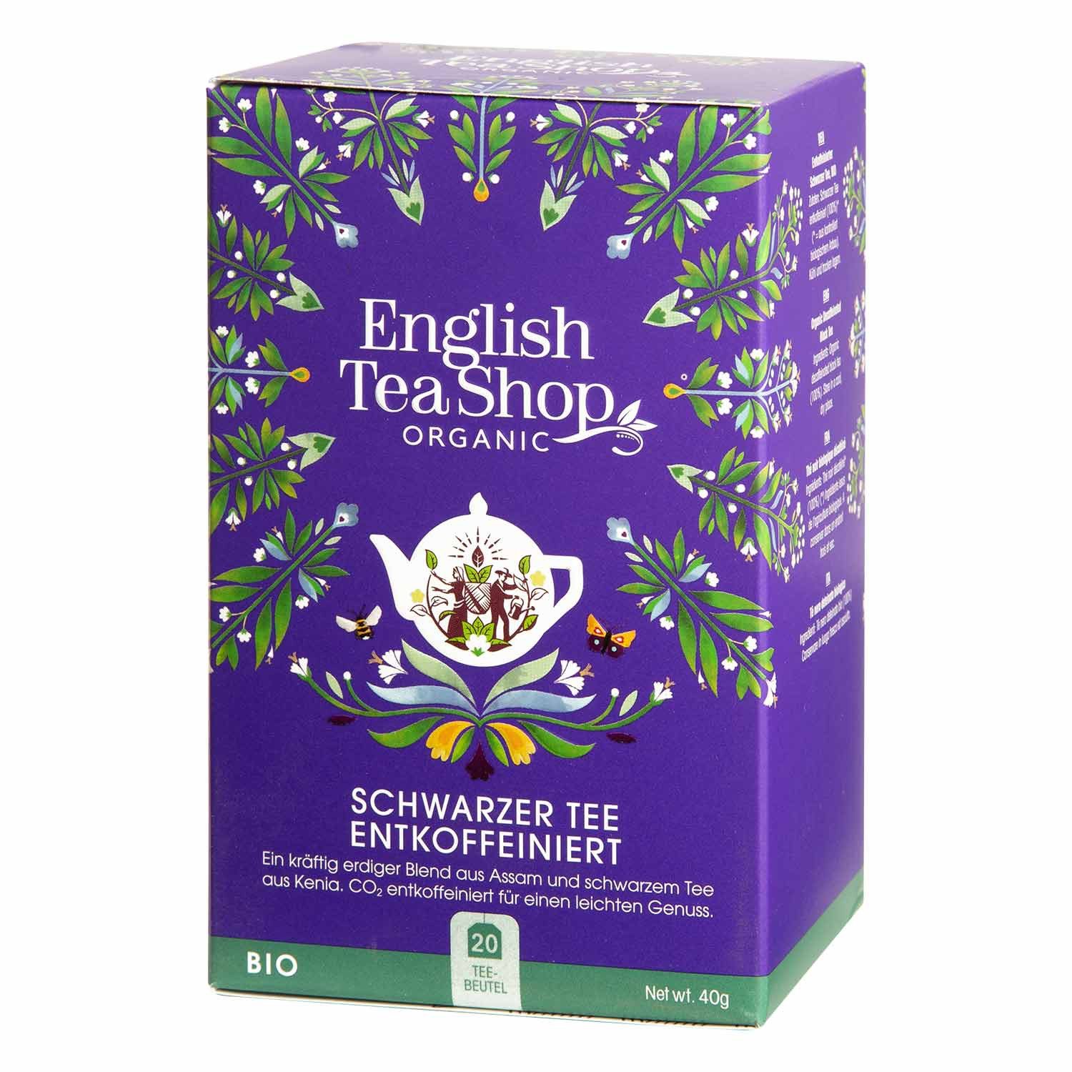 English Tea Shop Tee Schwarzer Tee ENTKOFFEINIERT, koffeinfreier Tee, BIO, 20 Teebeutel, Voller Schwarztee Charakter, aber ohne Koffein.
