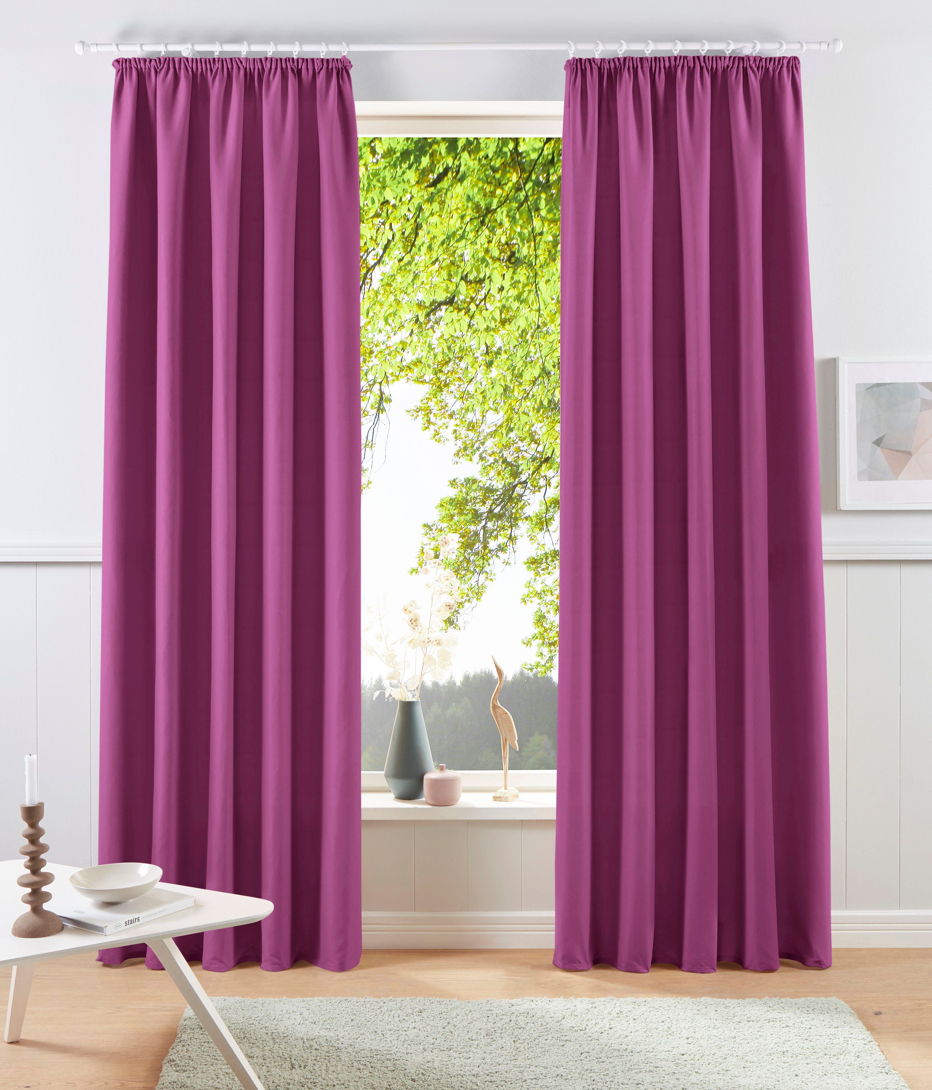OTTO home Vorhang Raja, Gardinen mit Kräuselband, Vorhänge Wohnzimmer (2 St), Kräuselband, blickdicht, Polyester, 2er-Set, Bestseller, einfarbig, modern, pflegeleicht, Mikrofaser