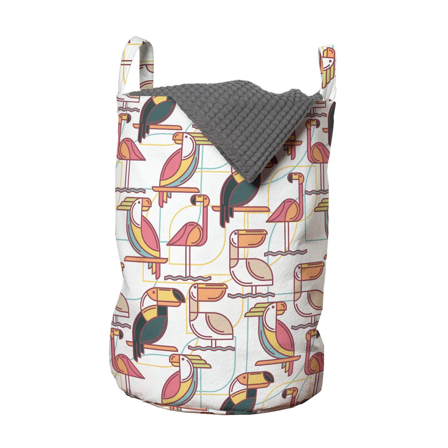 Abakuhaus Wäschesäckchen Wäschekorb mit Griffen Kordelzugverschluss für Waschsalons, Vögel Minimalist exotische Papageien