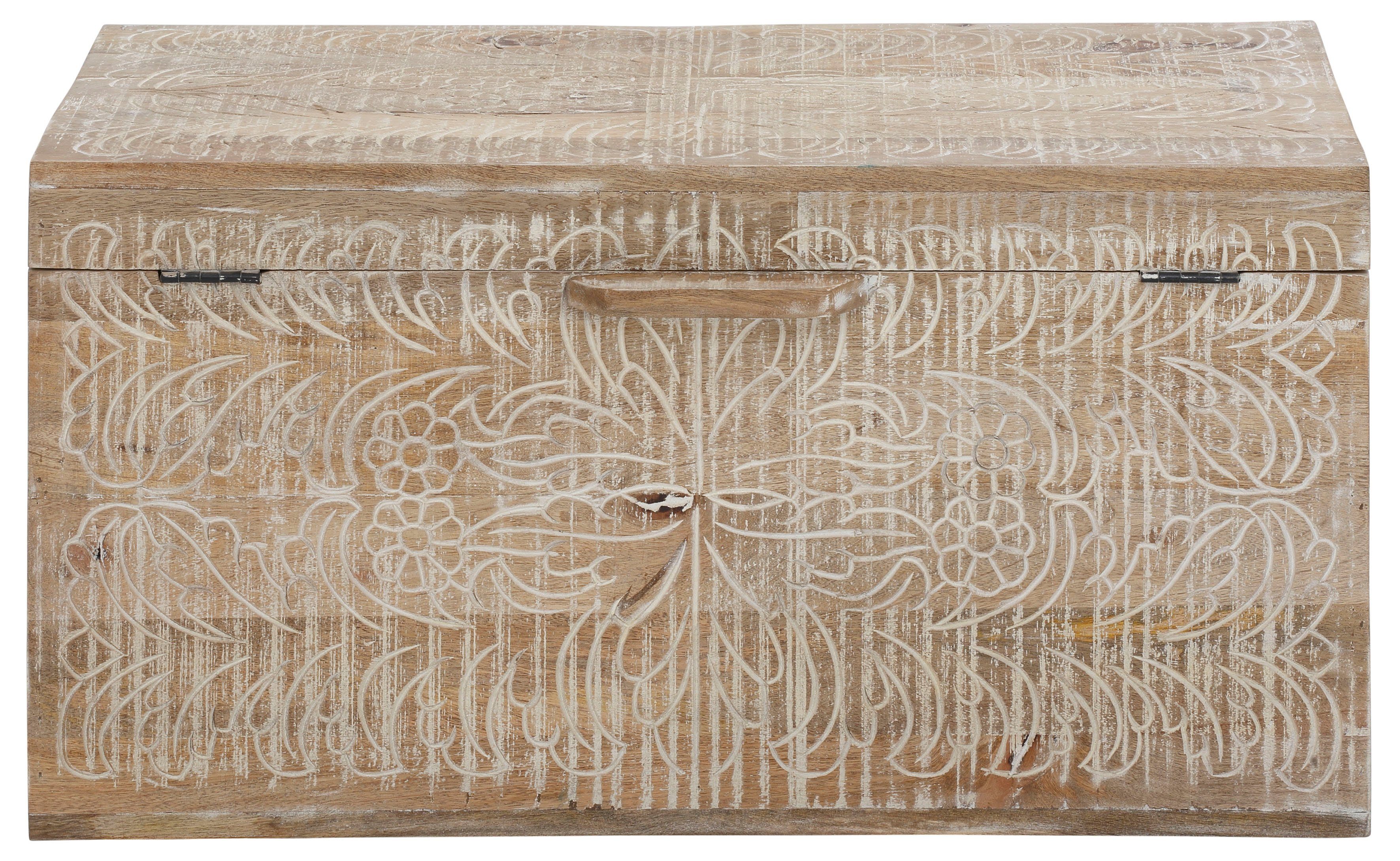 OTTO home Truhentisch Lavin, Mangoholz, mit dekorativen Schnitzereien, Handgefertigt, Breite 90 cm