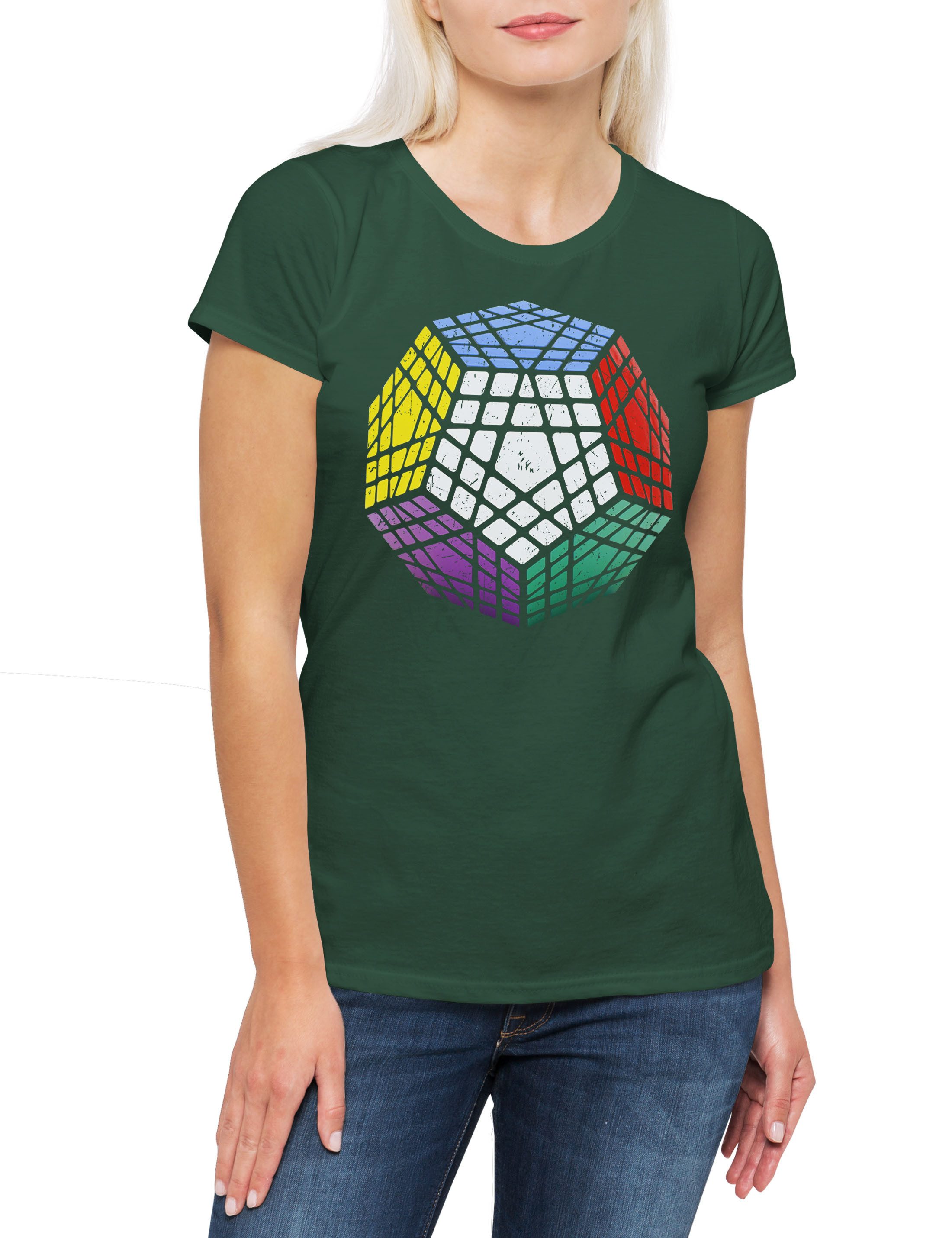 Print-Shirt Vintage Megaminx Damen T-Shirt Cube Zauberwürfel 80s Magic Speed