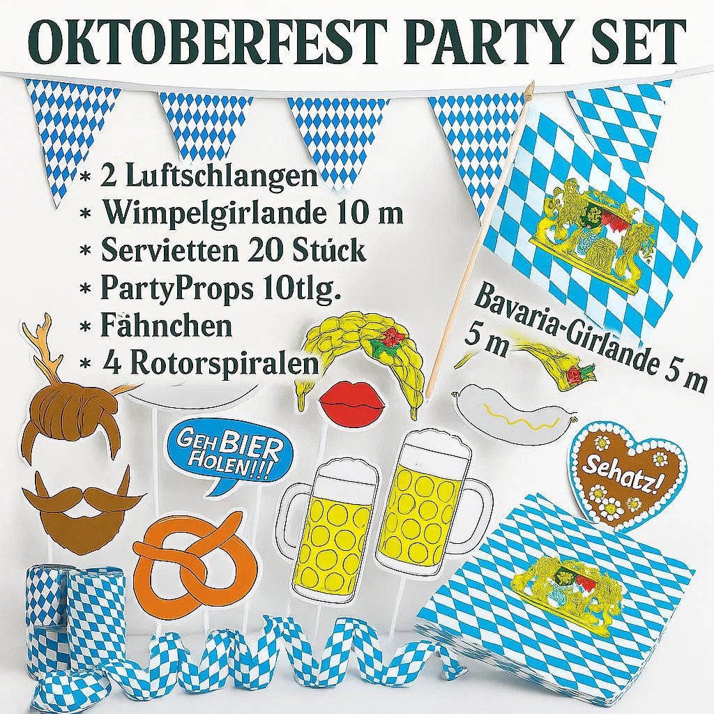 Fries Hängedekoration Großes Oktoberfest Deko Set–Bayern Partyset mit Wimpelkette & Zubehör (1 St), Alles für Ihre große Wiesn-Party