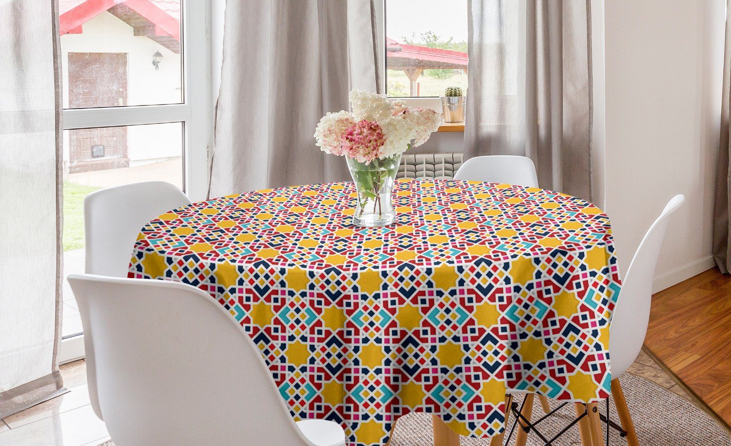 Tischdecke für moderne Esszimmer marokkanisch Abakuhaus Kreis Oriental Abdeckung Dekoration, Bunte Tischdecke Küche
