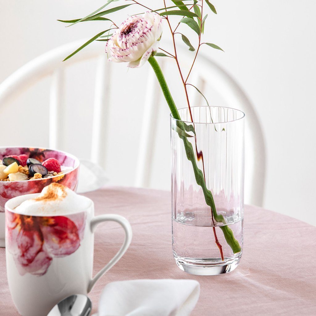 Villeroy & Boch Longdrinkglas Rose Garden Longdrinkbecher, 300 ml, 4 Stück, 4-tlg., Glas, Kristallglas, 4 Stck, spülmaschinenfest