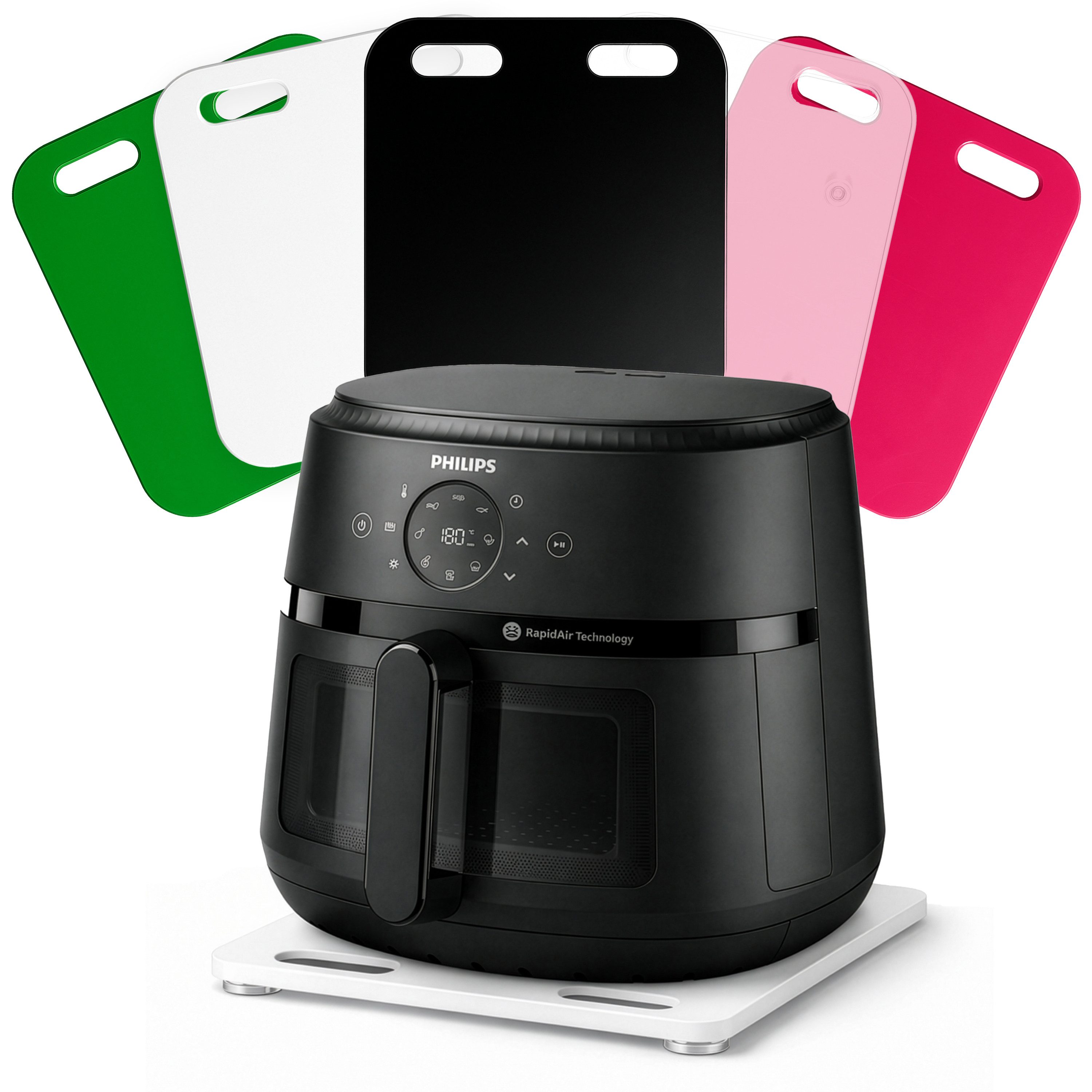 AREA17 Küchenmaschinen Zubehör-Set Acryl Gleitbrett für PHILIPS Airfryer 2000 Series, 36x31cm, Zubehör für 6.2L Heißluftfritteuse, NA230/00, Farbwahl, rutschfest & verschiebbar, sicherer Stand, einfache Handhabung