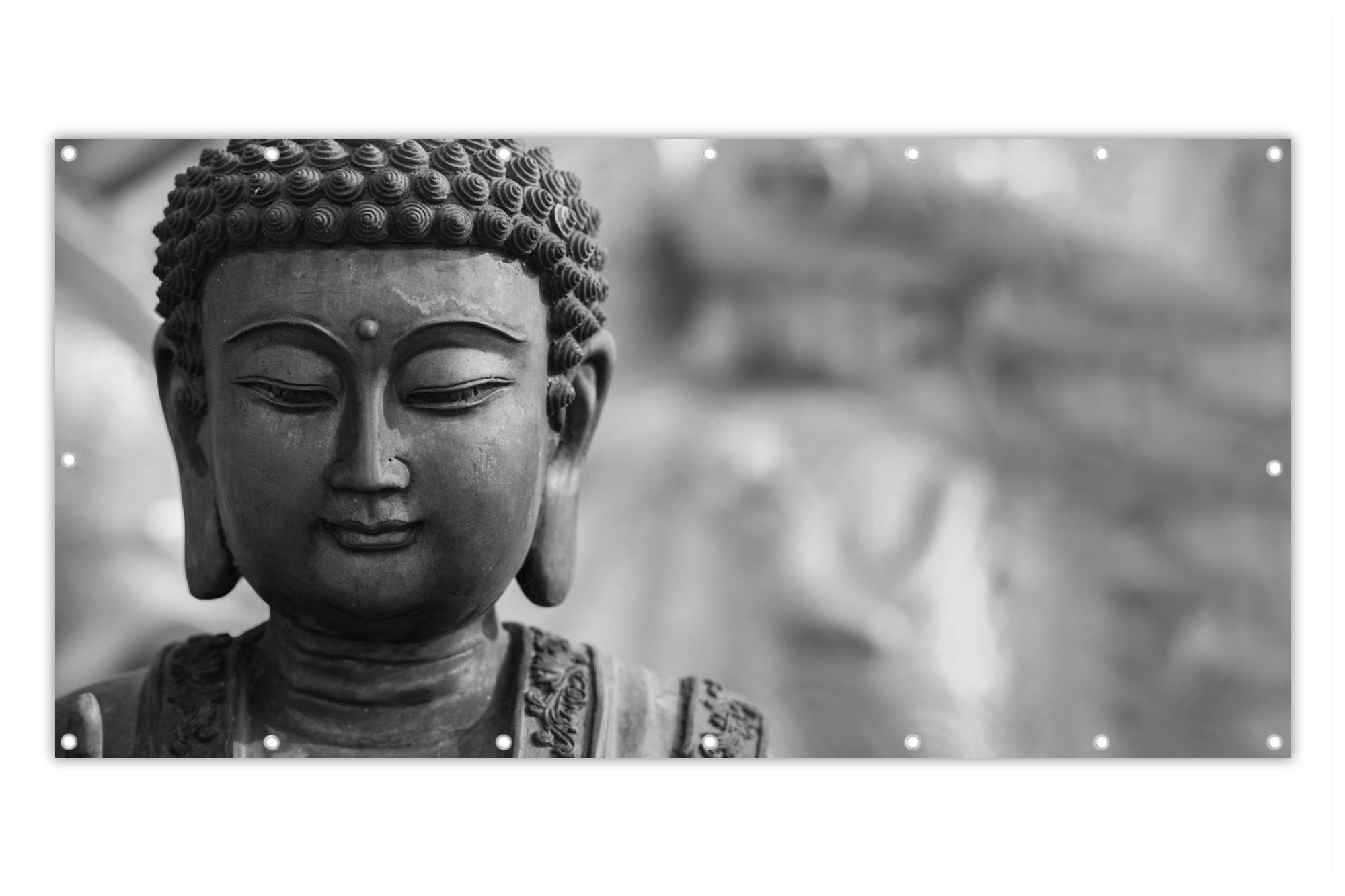 MuchoWow Balkonsichtschutz Buddha - Grau - Spiritualität - Buddha-Statue - Religion (1-St) Balkon Sichtschutz 90x200, Windschutz für Zaun PVC, 200x90 cm