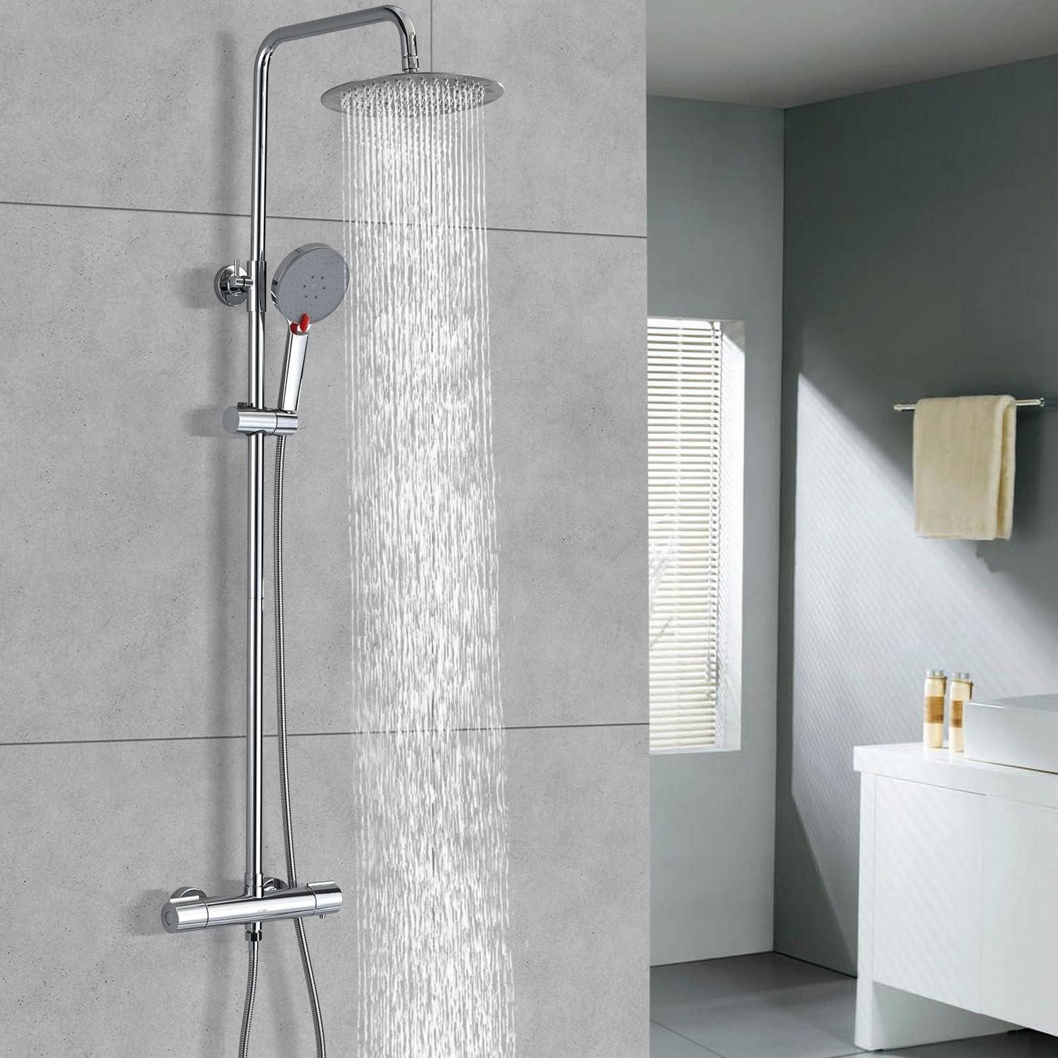 Duschsystem Duschsystem Thermostat Regendusche 25cm Handbrause Rund 25 Cm-chrom