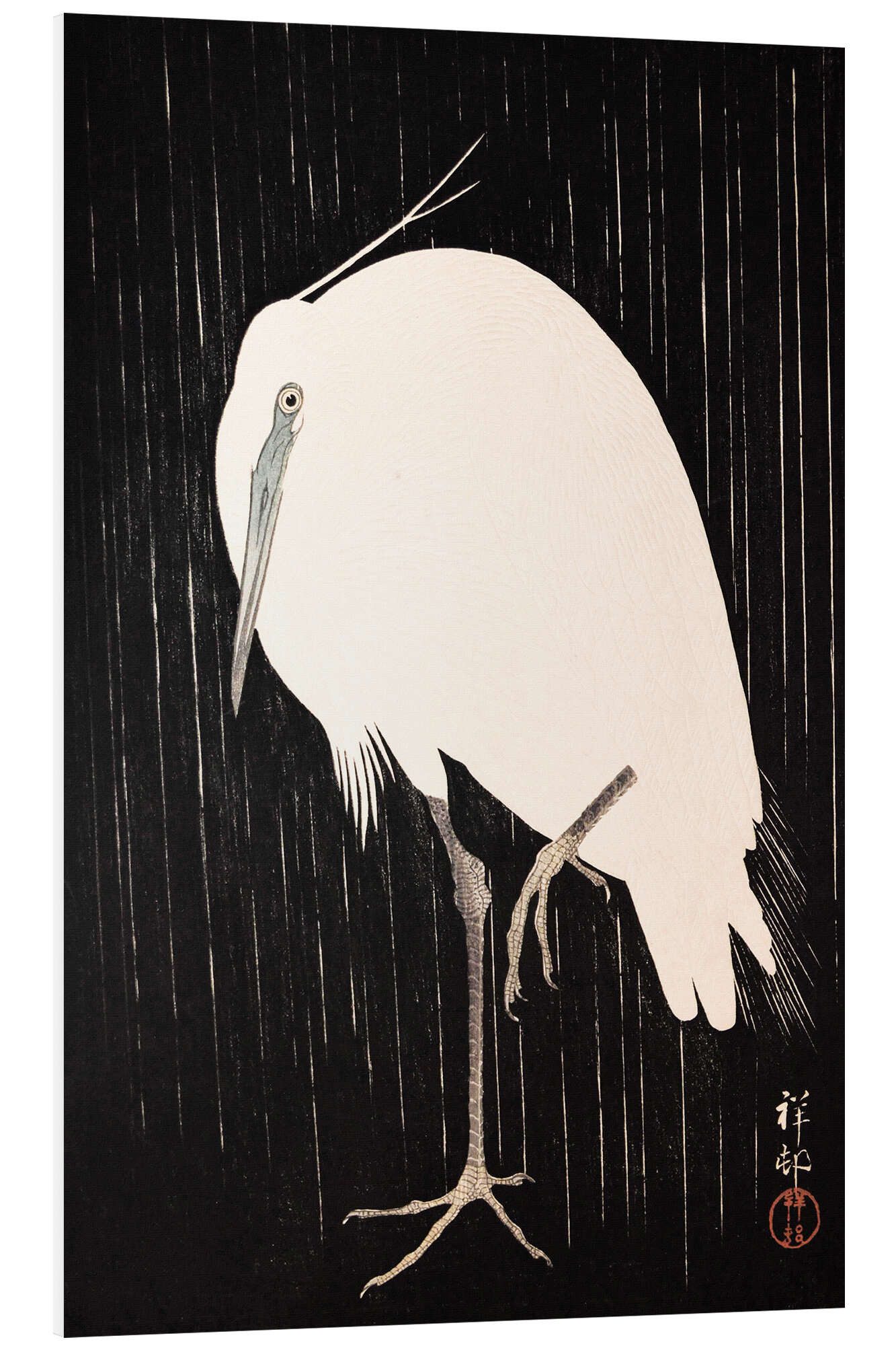 Posterlounge Wandbild Weißer Kranich im Regen, Ohara Koson, erhältlich als Poster, Leinwandbild, Wandsticker oder Acrylglasbild