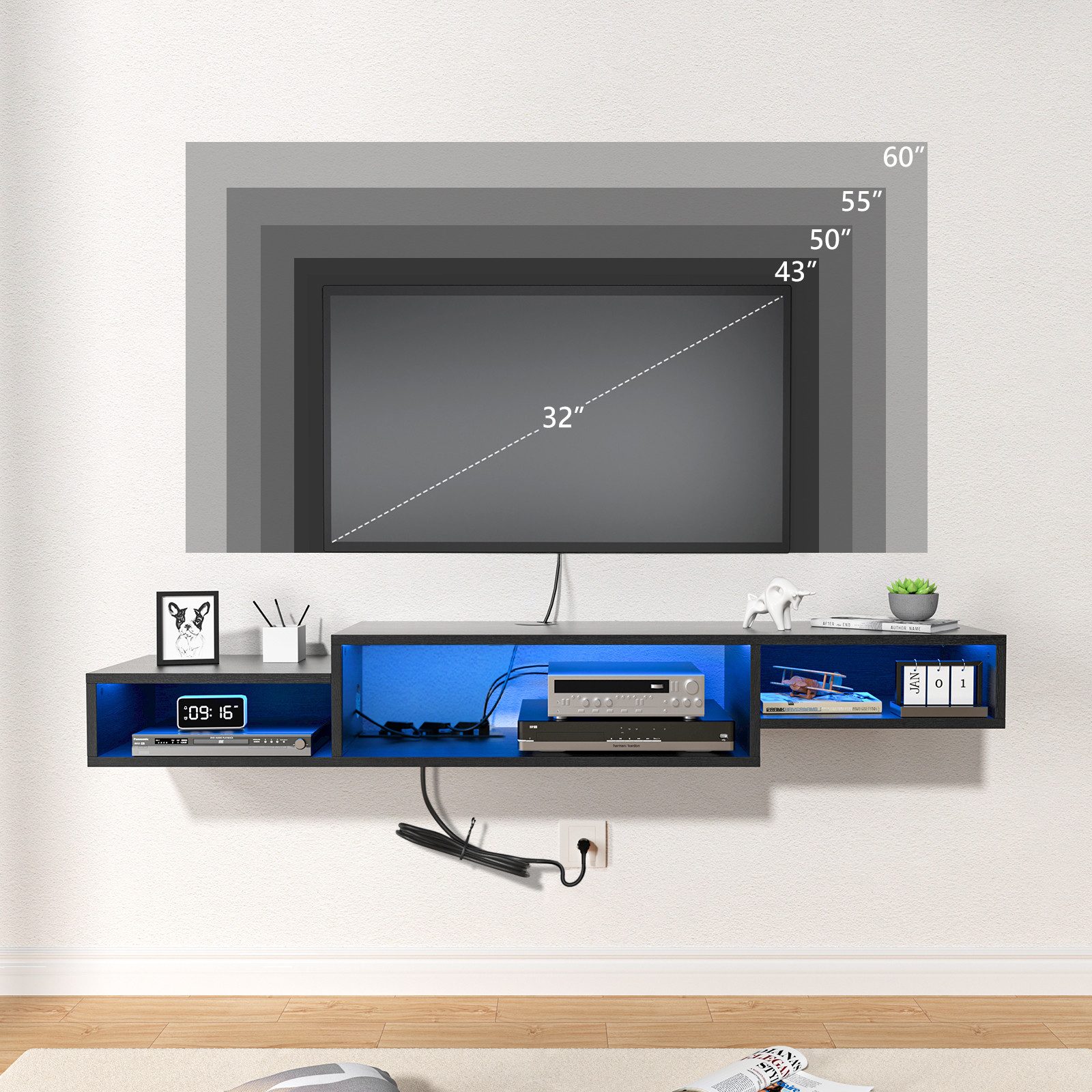 FABATO TV-Schrank schwebender und hängender Fernsehschrank, Lowboard mit LE günstig online kaufen