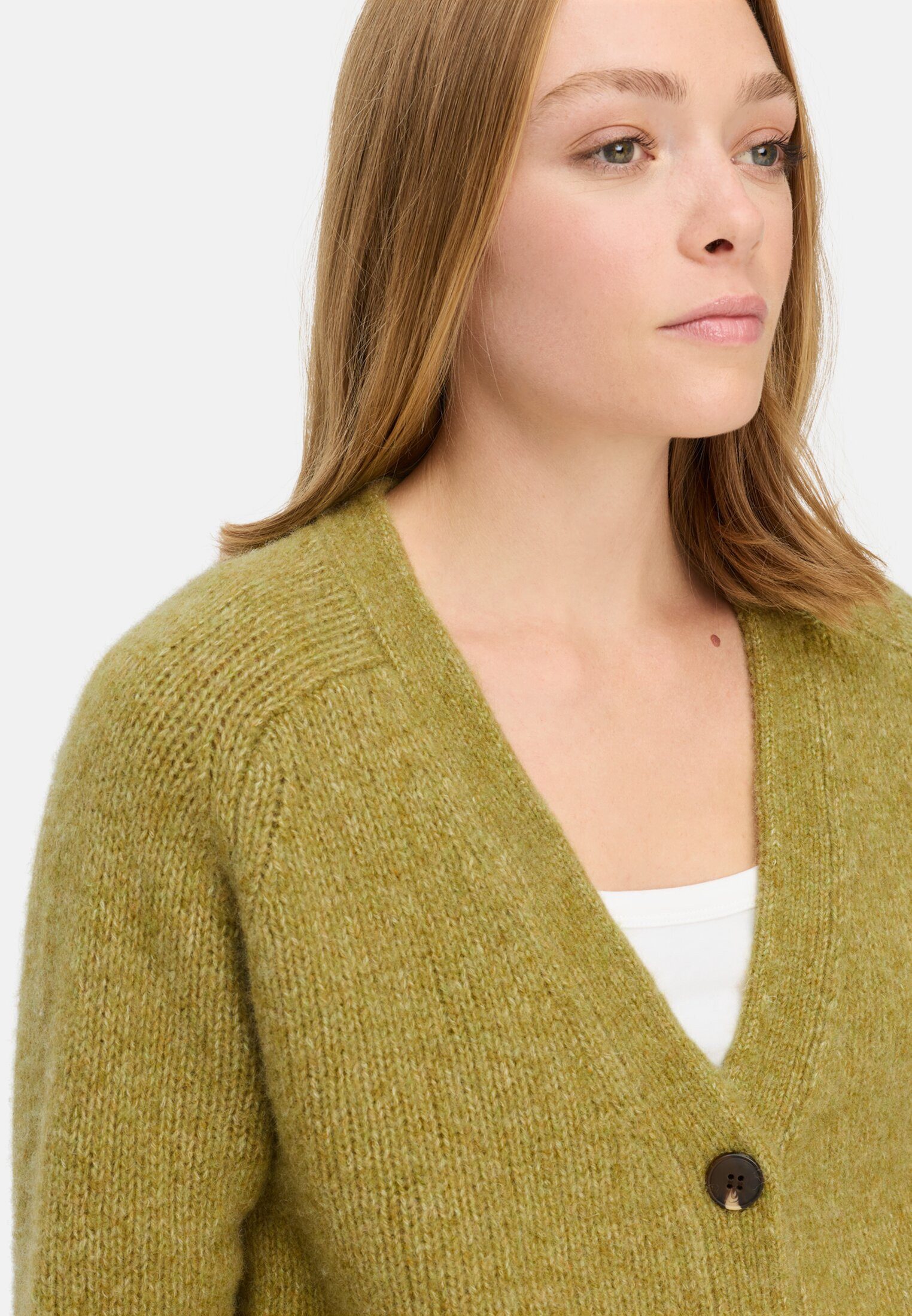 camel active Cardigan mit Raglanärmeln und Knopfverschluss Langarm Markenlabel