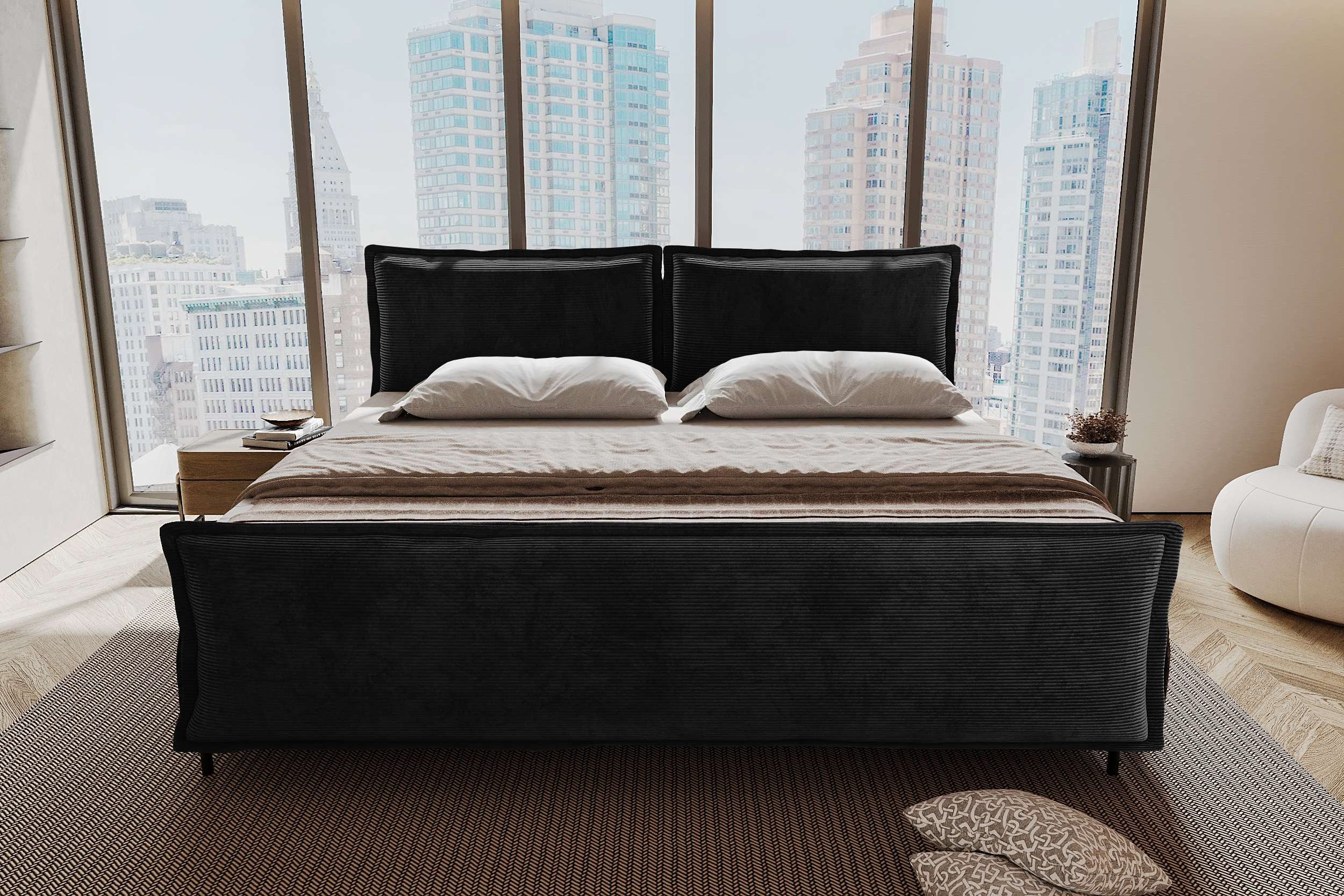 99rooms Boxspringbett Vero Plus Familienbett (Schlafzimmerbett, Bett), 220/240/260x200 cm, in Cord POSO, mit BFK-Matratze, Bettkasten
