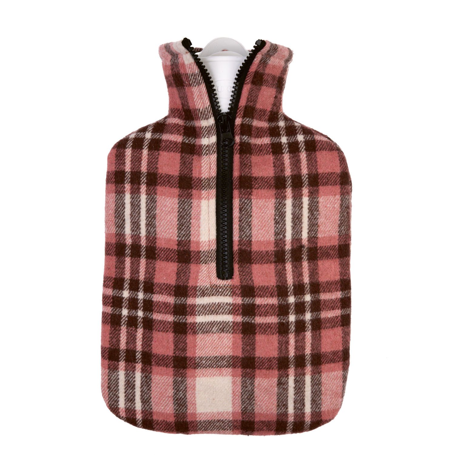 Hugo Frosch Wärmflasche Klassik 1,8l mit Flanellbezug Karomuster rosa/braun, Made in Germany
