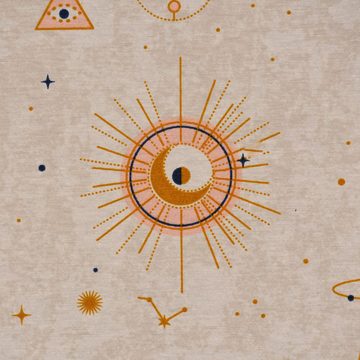 SCHÖNER LEBEN. Stoff Dekostoff Canvas Solar System Astronomie Sonne Planeten beige gelb 1,4