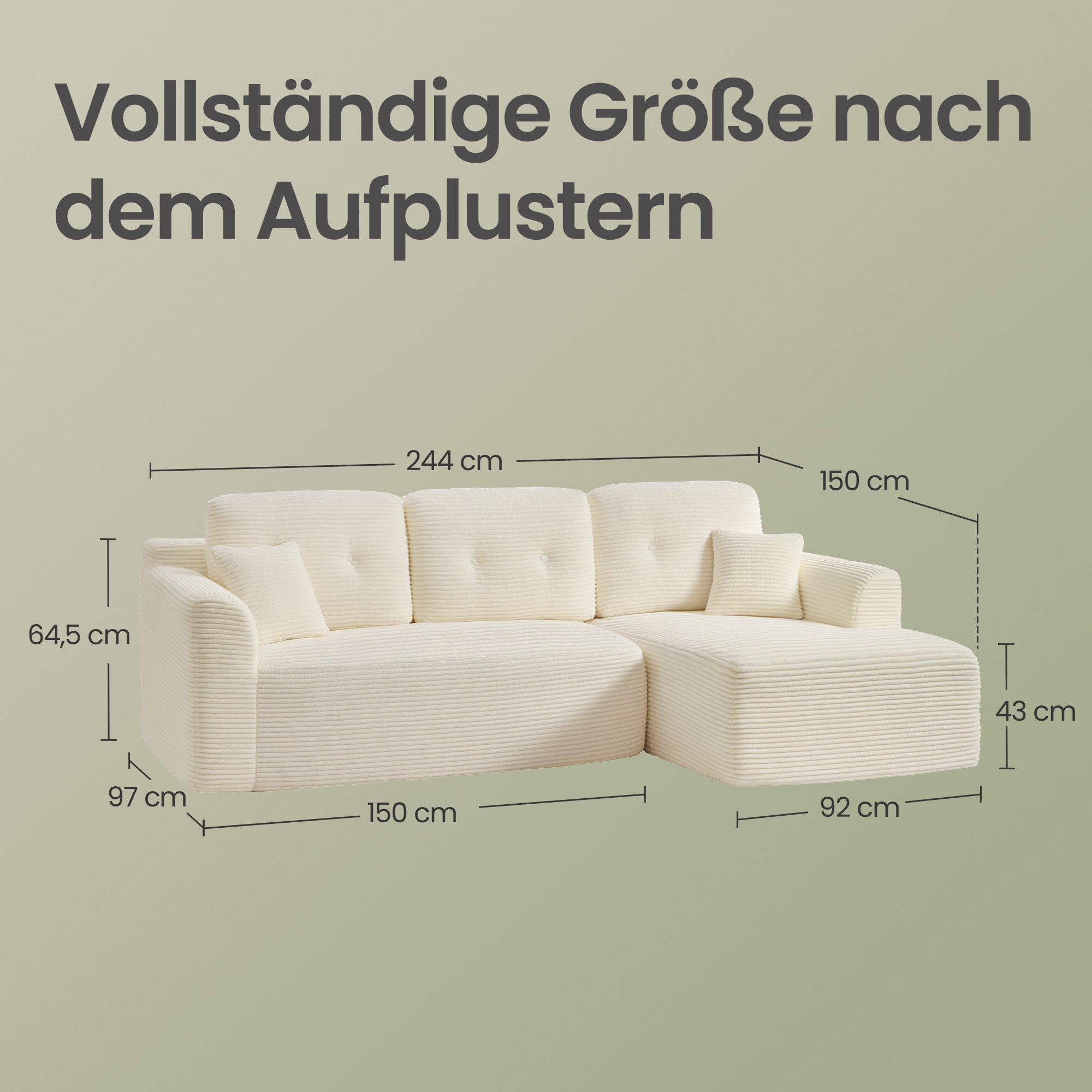 VASAGLE Ecksofa modulares Sofa 244 cm breit vakuumverpackt, Schlafsofa, kei günstig online kaufen