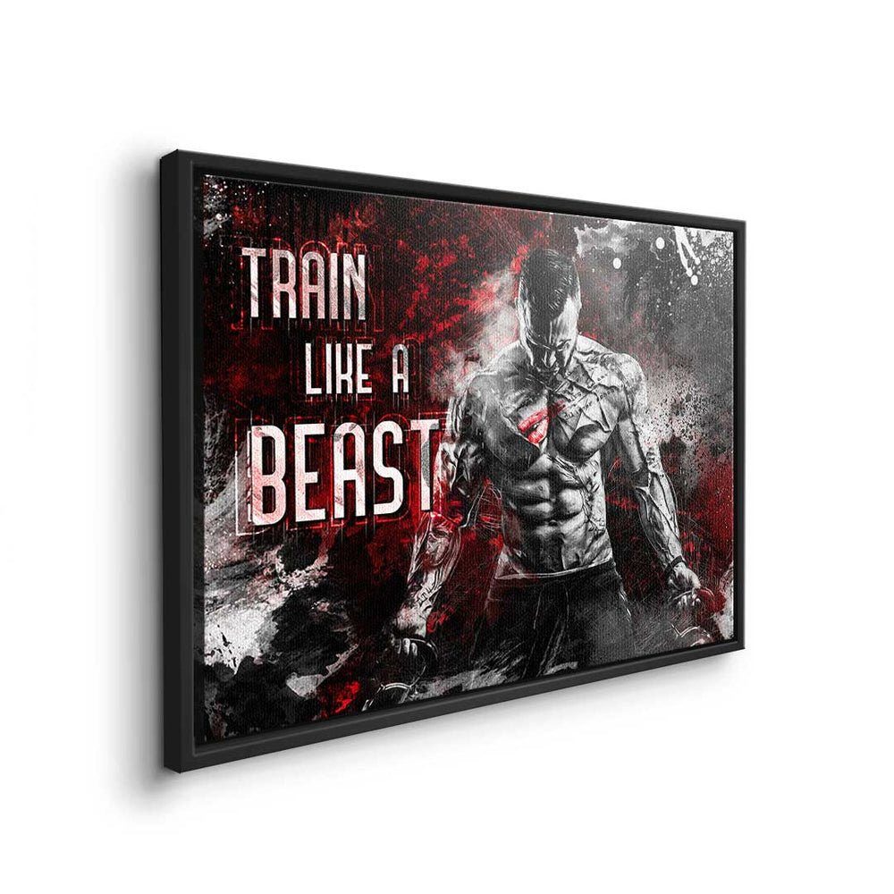 A S - Leinwandbild Rahmen DOTCOMCANVAS® Train Motivation Leinwandbild, Training Like Beast - weißer - - Premium
