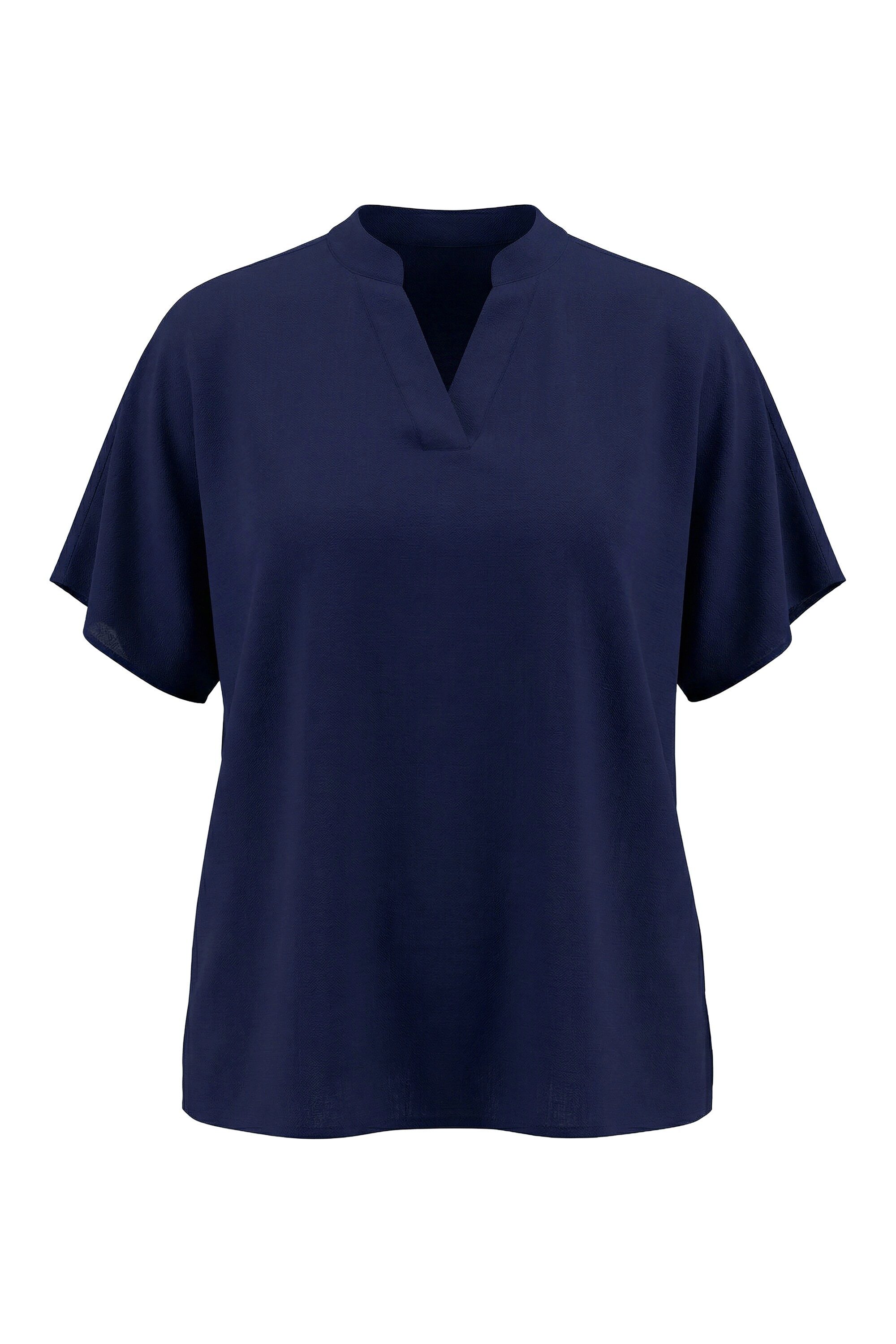 Hemdbluse Tunika Oversized Stehkragen V-Ausschnitt Halbarm