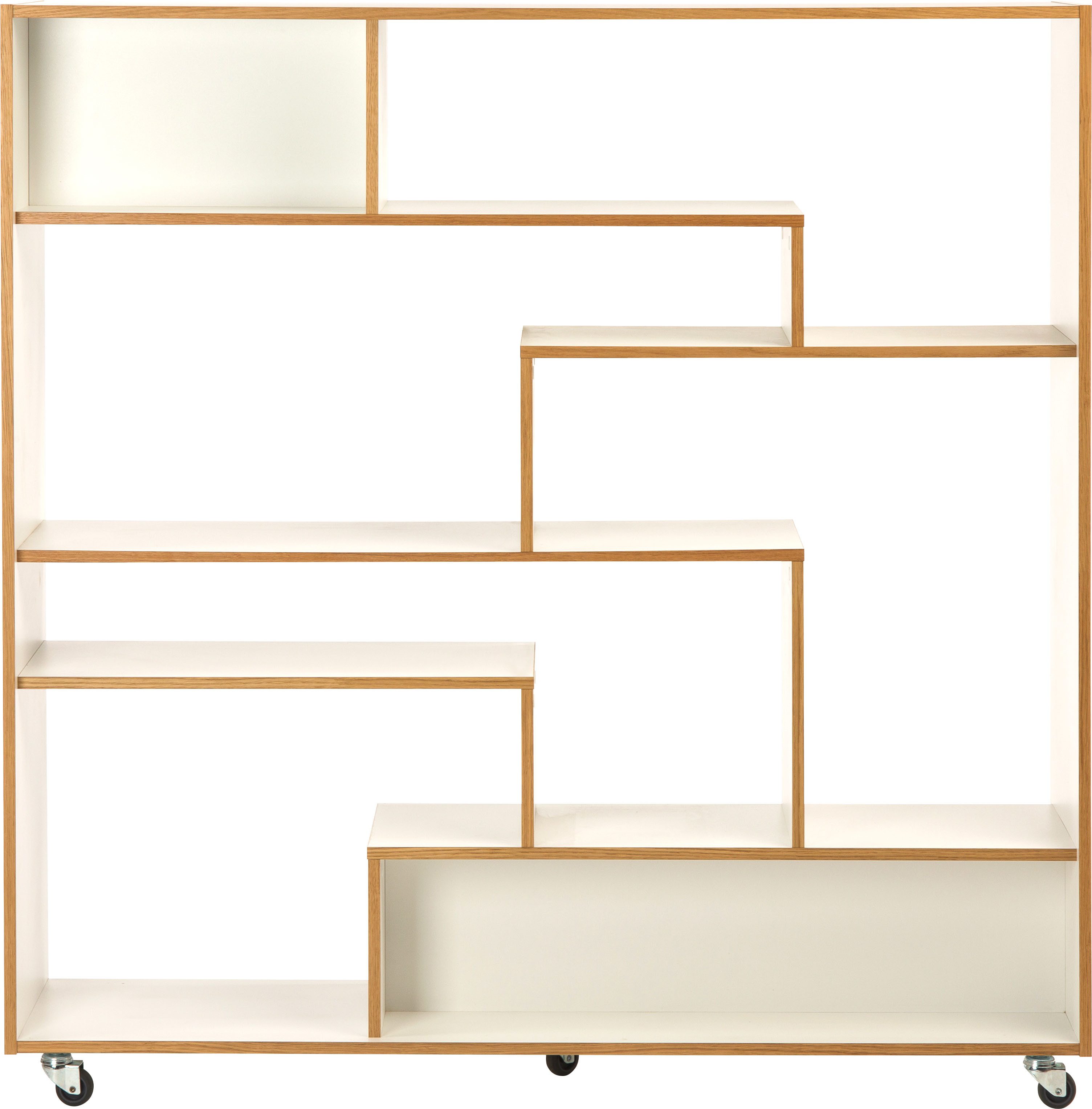 andas Raumteilerregal Sten, Bücherregal, Standregal, Regal, Raumteiler, auf Rollen, Breite 140 cm, mit viel Stauraum, FSC®-zertifiziert. Reduzierter Preis € 393,95. Unverbindliche Preisempfehlung € 422,39