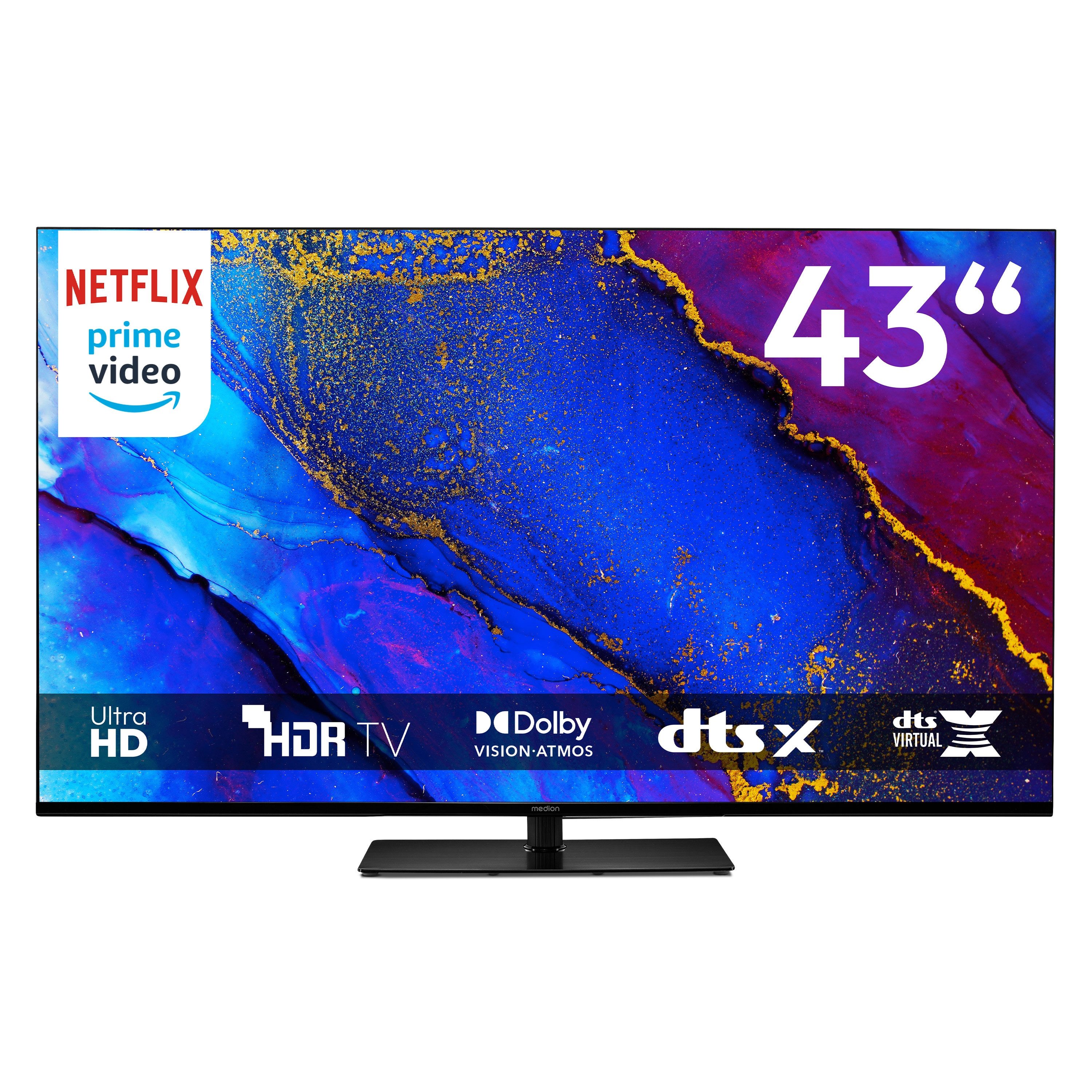 Medion® MD843400 LCD-LED Fernseher (108 cm/43 Zoll, 4K Ultra HD, Smart-TV, Dolby Vision, Dolby Atmos, Playstore, Netflix, HBO Max, Prime Video)