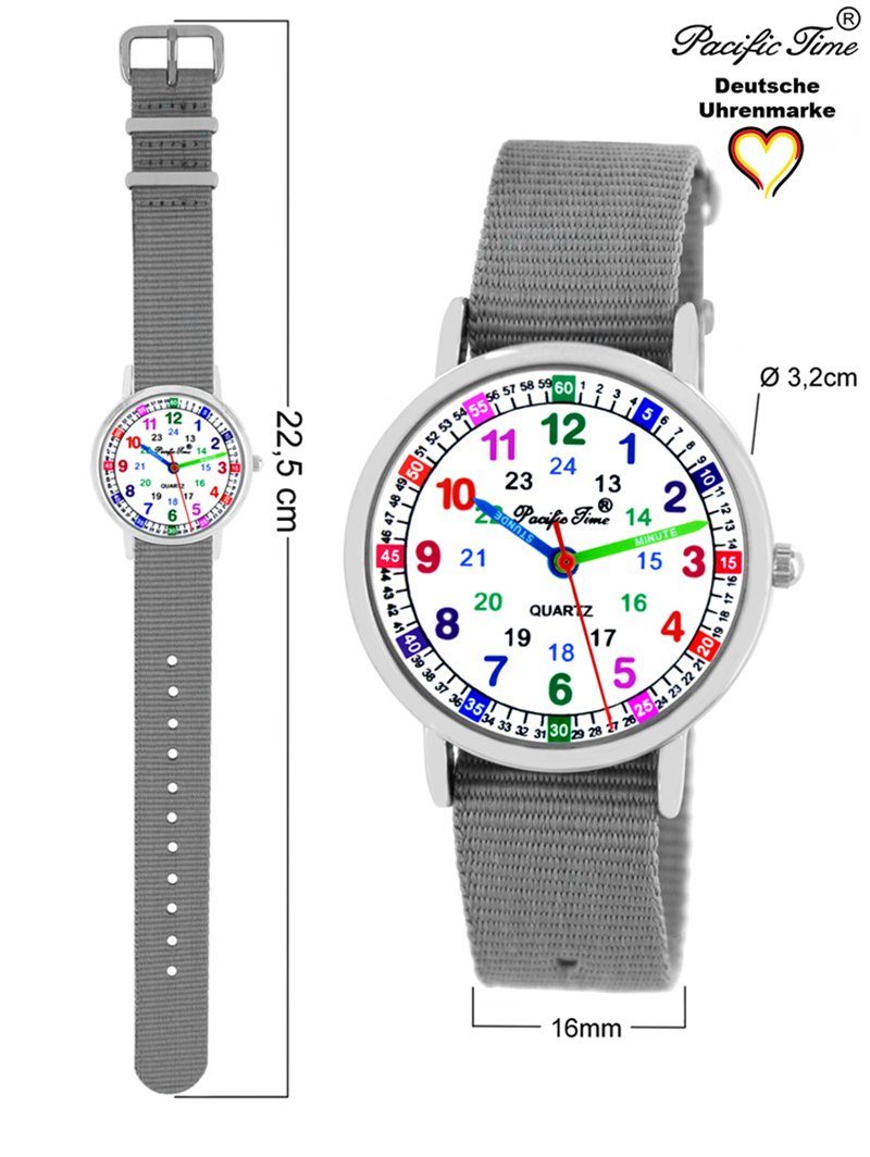 Pacific Time Reflektor Quarzuhr Set Wechselarmband, und Gratis Match grau und Lernuhr - Versand gelb Armbanduhr Mix Kinder Design