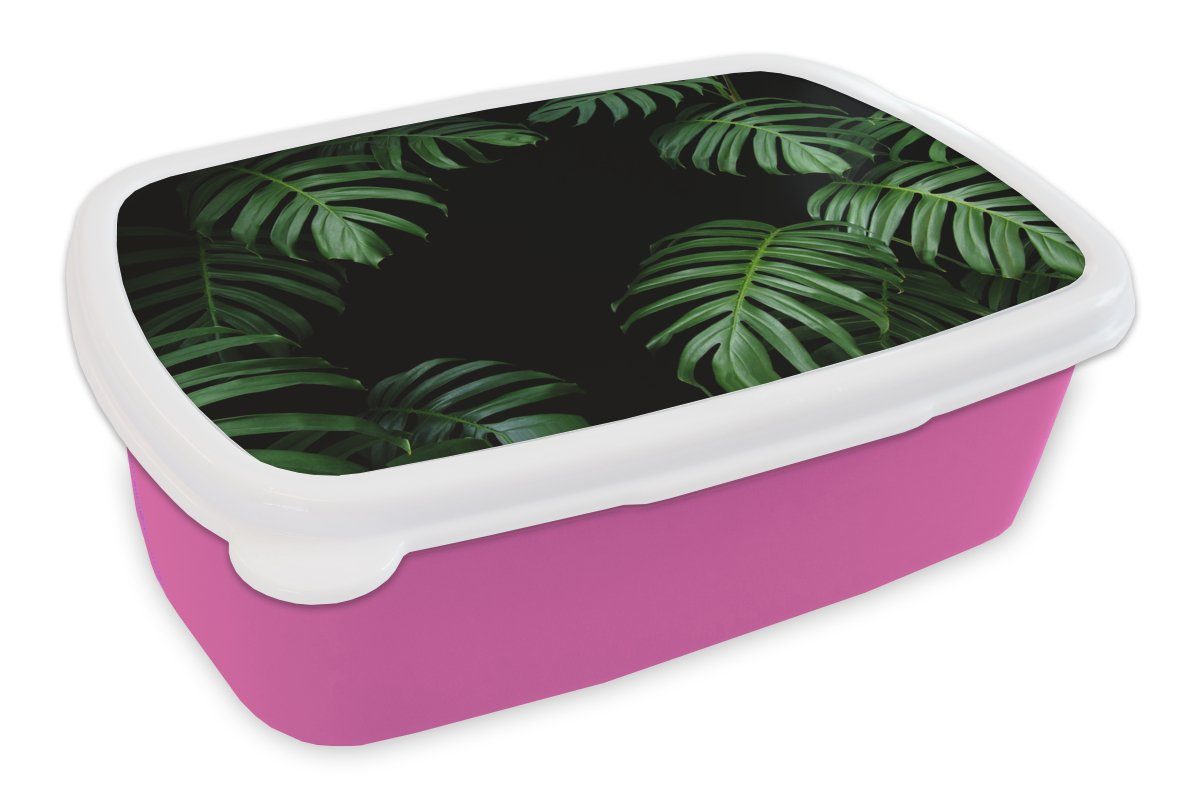 MuchoWow Lunchbox Dschungel - Kinder, - - Mädchen, Monstera rosa Pflanzen (2-tlg), - Mädchen - Brotdose Kunststoff Erwachsene, Snackbox, Kunststoff, Kinder, für Jungen Brotbox