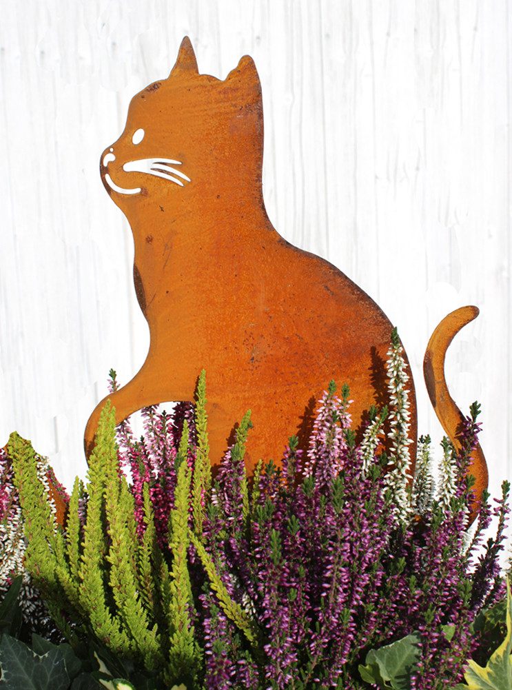 LB H&F Lilienburg Teichfigur 2er SET Katzen Rost Stecker Garten Deko Beet Blumenkübel zum Stecken, (Ostern Roststecker Dekoration Dekofigur Teichdeko Teichstecker Garten Muttertag Mutter Gartenparty Frühling Ostern Frühjahr Vogelschreck draussen Winter Gartendeko Taubenschreck Mäuseschreck Geschenk Idee Gartenfigur Rostfigur, Gartenstecker Beetstecker Dekoration Blumenstecker Figur Topfstecker), Metall Rostdeko Metallstecker außen 2er KATZE NEO
