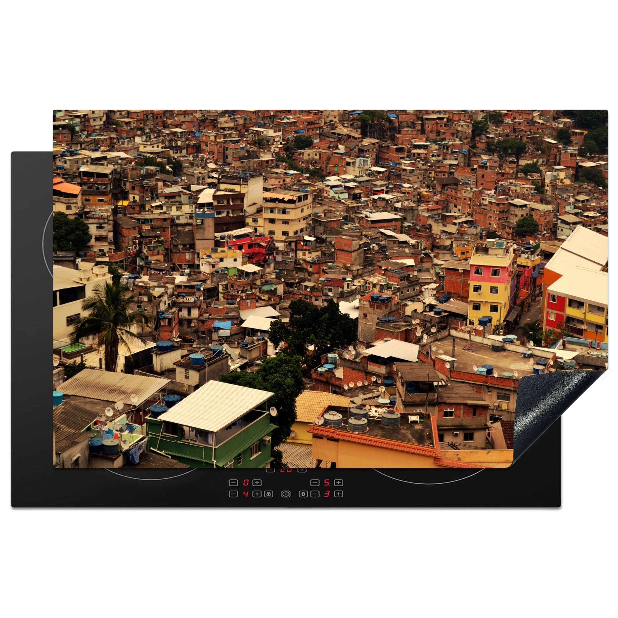 MuchoWow Herdblende-/Abdeckplatte Ein beeindruckendes Bild der größten Favela in Rio de Janeiro, Vinyl, (1 tlg), 81x52 cm, Induktionskochfeld Schutz für die küche, Ceranfeldabdeckung
