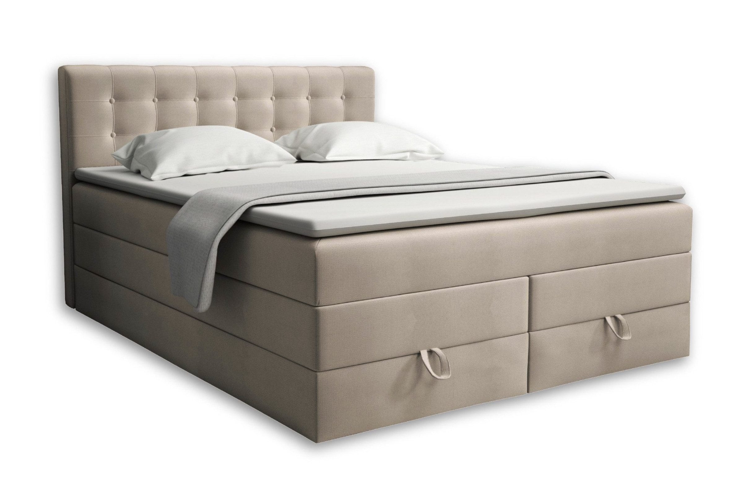 Deine Möbel 24 Boxspringbett VERNO Echtes Boxspringbett Polsterbett Komplettbett inkl. Topper (Beige Grau Hellgrau Anthrazit Graphit Schwarz, 4-St., 2 Bonellfederkernmatratzen H3 + 1 Taschenfederkenmatratze H3/H3), 140x200 160x200 180x200 180x200 200x200 inkl. Bettkasten