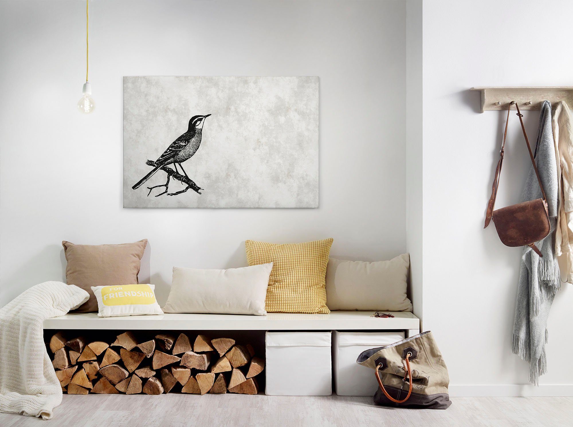 A.S. Création Leinwandbild sketchpad 4, Kinder, Kunst, Vögel (1 St), Schwarz-Weiß Zeichnung Vogel Keilrahmen Leinwand-Bild Wohnzimmer Wand
