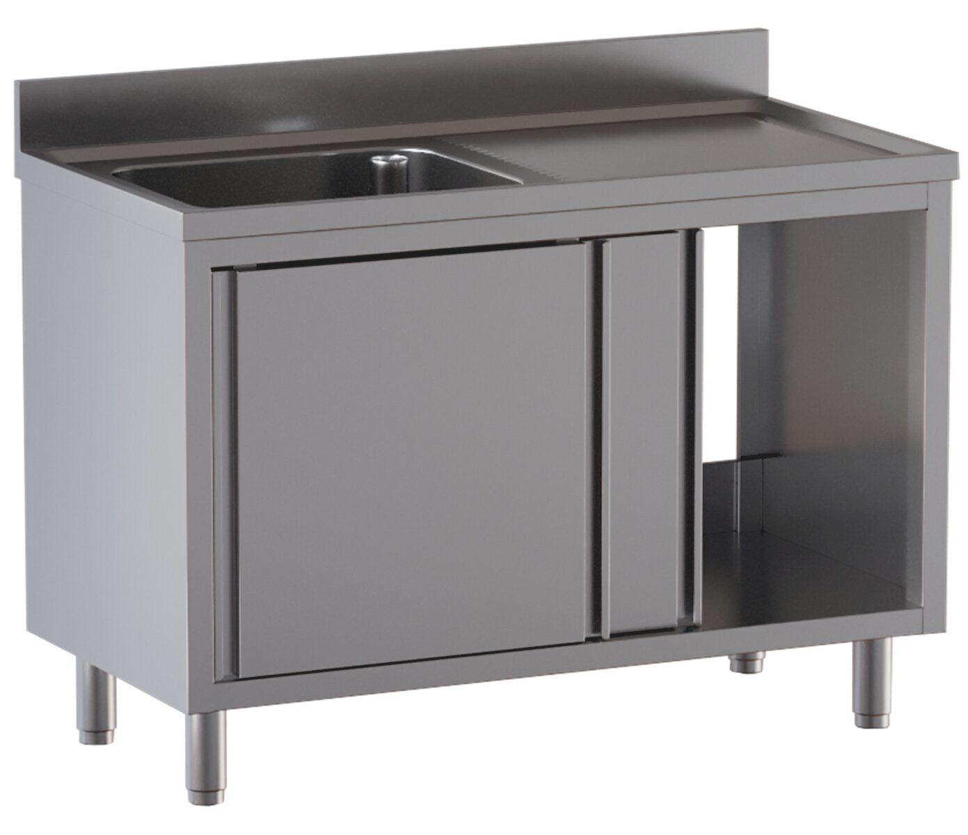 GastroHero Spülenschrank Spülschrank Edelstahl 1000x600 cm, 1x Becken links Sehr hohe Tragkraft, Made in Europe, vollständig montiert
