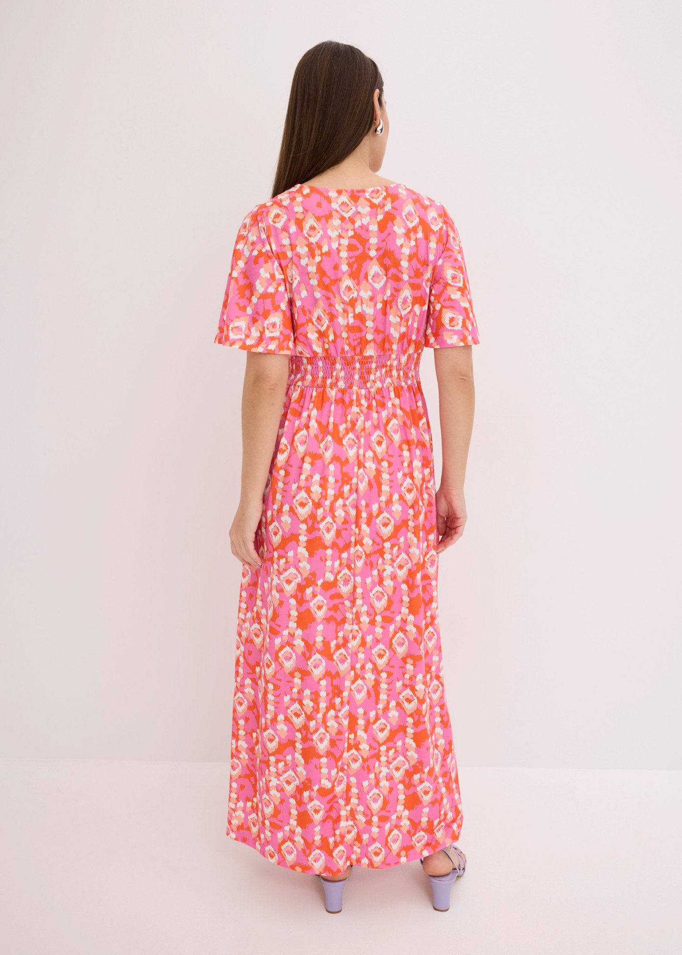 bonprix Maxikleid ausgestellte Passform, tiefer V-Ausschnitt, Halbarm-Design
