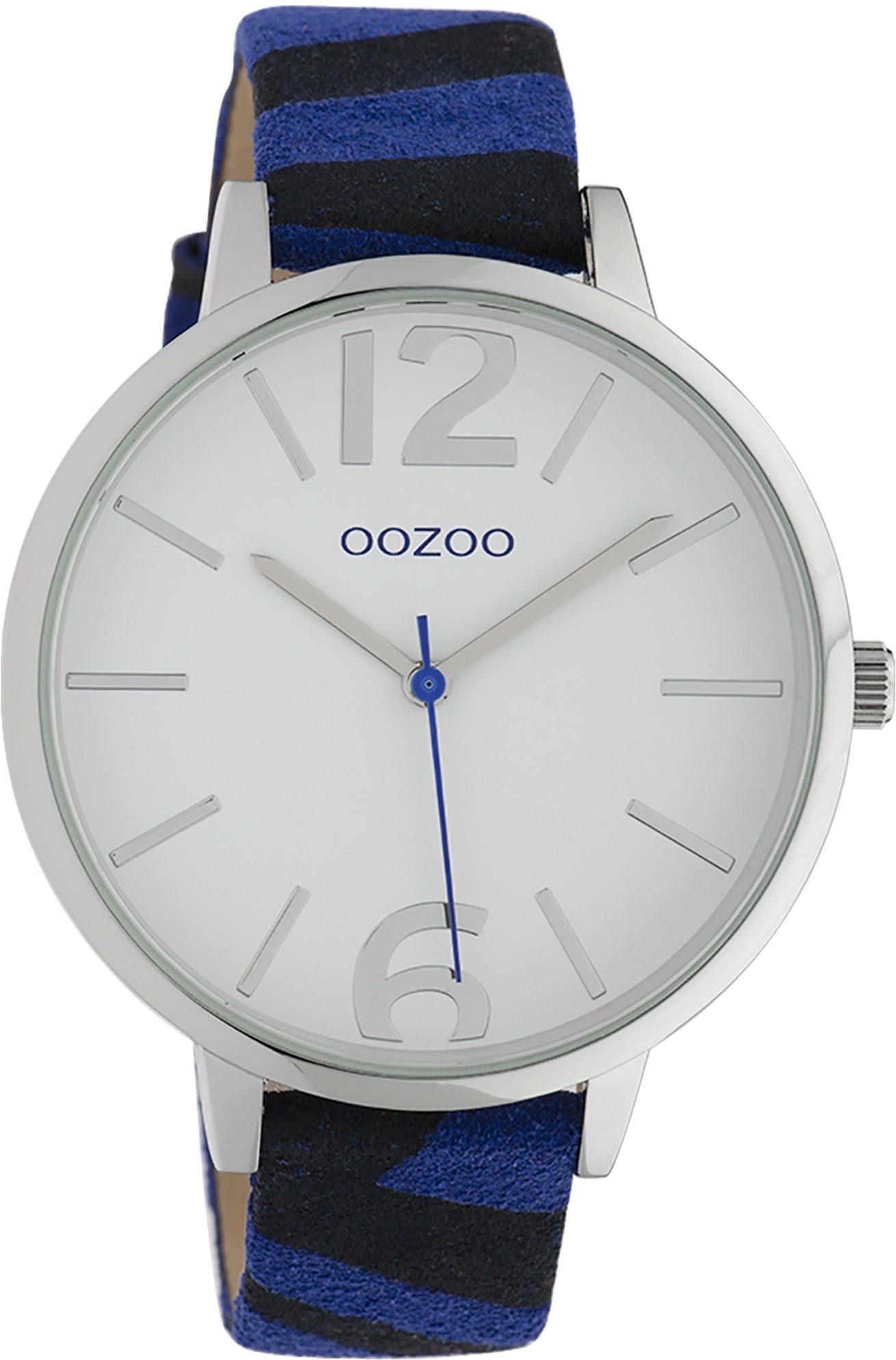 Fashion-Style, stripes Damenuhr rund, 43mm) Lederarmband, Armbanduhr Analog, groß Timepieces Oozoo Damen (ca. Quarzuhr OOZOO