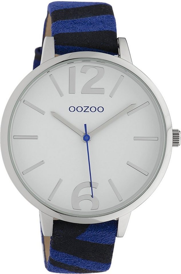 OOZOO Quarzuhr Oozoo Damen Armbanduhr Timepieces Analog, Damenuhr rund,  groß (ca. 43mm) Lederarmband, Fashion-Style, stripes