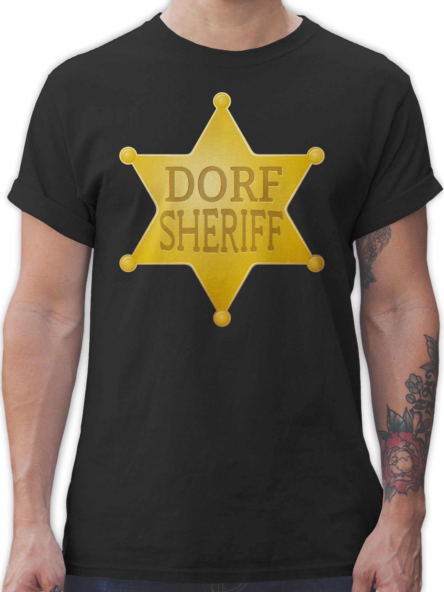 Shirtracer T-Shirt Dorf Sheriff goldener Stern Karneval Outfit 1 Schwarz