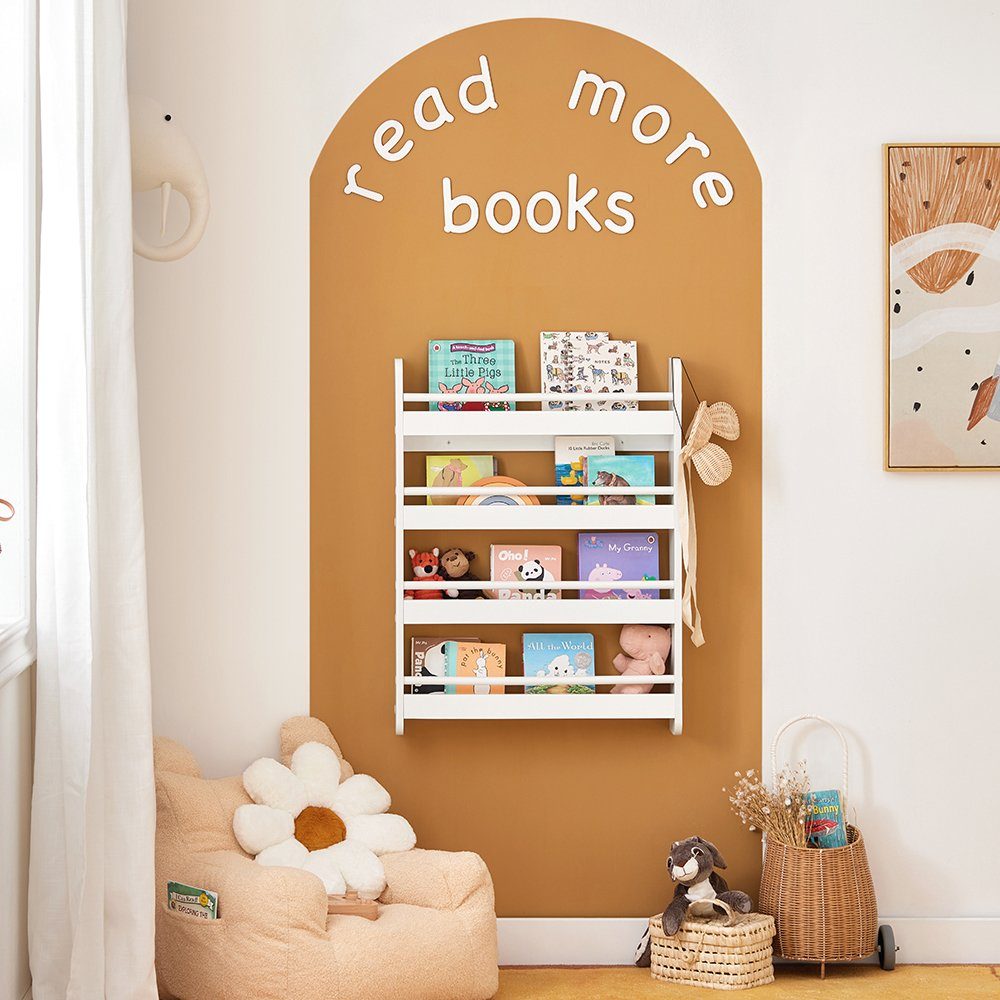 SoBuy Bücherregal KMB08, Spielzeugtruhe Spielzeugregal für Kinderzimmer, Spielzimmer, Kinderregal mit 4 Ablagen für Bücher und Deko Bücherregal Wandregal