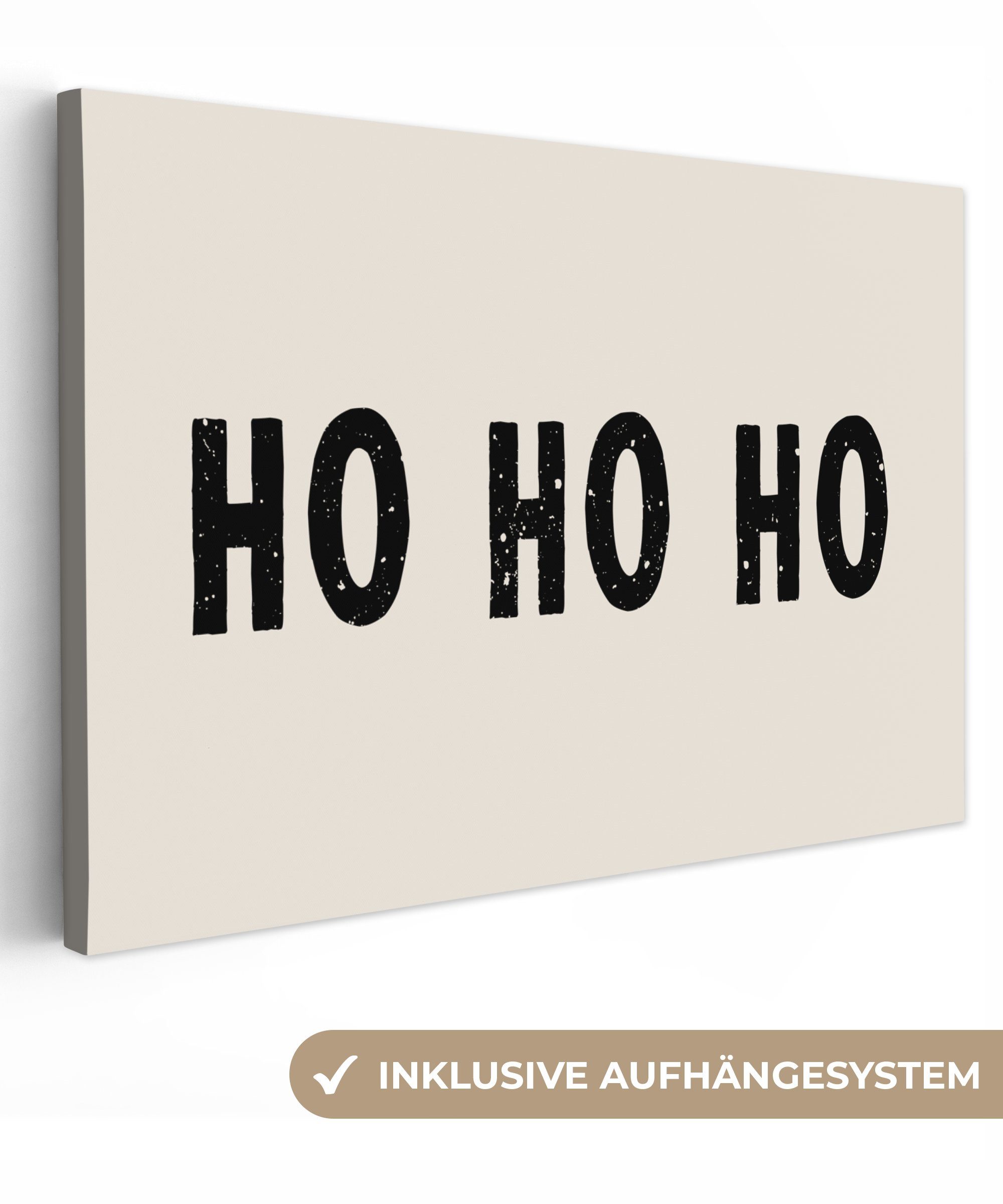 OneMillionCanvasses® Leinwandbild Weihnachten - Ho ho ho - Sprichwörter - Beige - Weihnachtsmann, (1 St), Wandbild Leinwandbilder, Aufhängefertig, Wanddeko, 30x20 cm