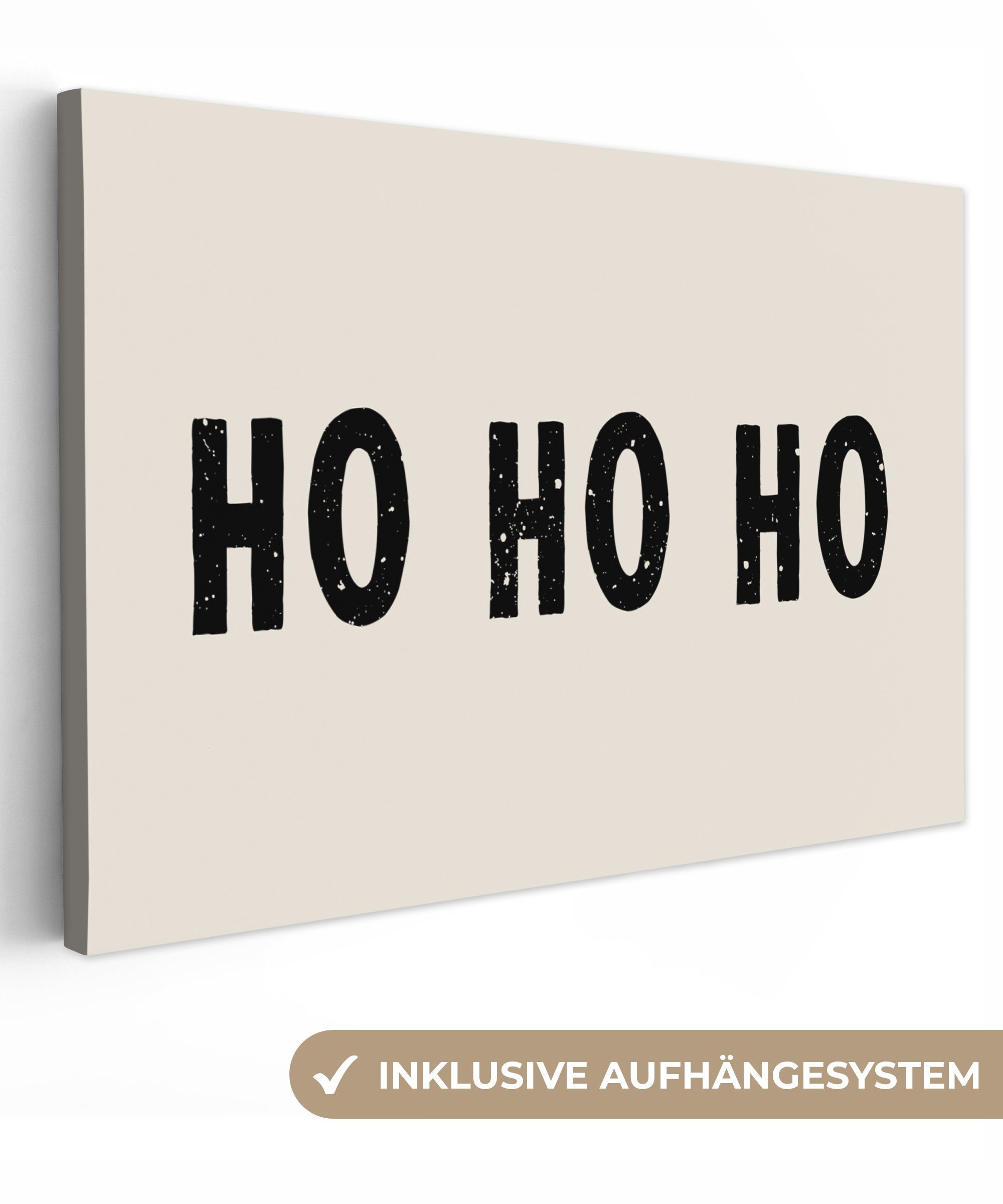 OneMillionCanvasses® Leinwandbild Weihnachten - Ho ho ho - Sprichwörter - Beige - Weihnachtsmann, (1 St), Wandbild Leinwandbilder, Aufhängefertig, Wanddeko, 30x20 cm | Leinwandbilder