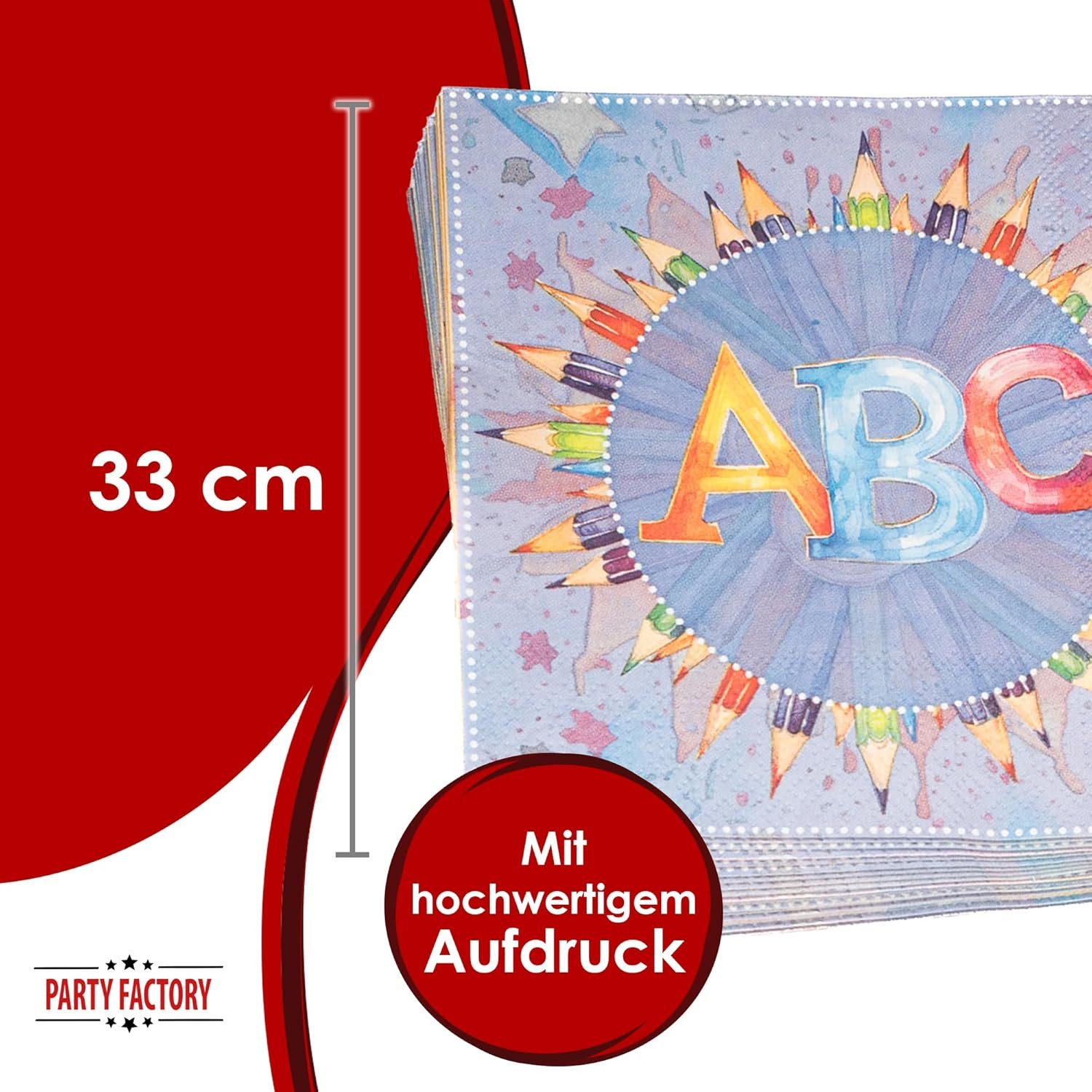 Party Factory Papierserviette Back to School neutral Servietten 3-lagig 20er, weich
