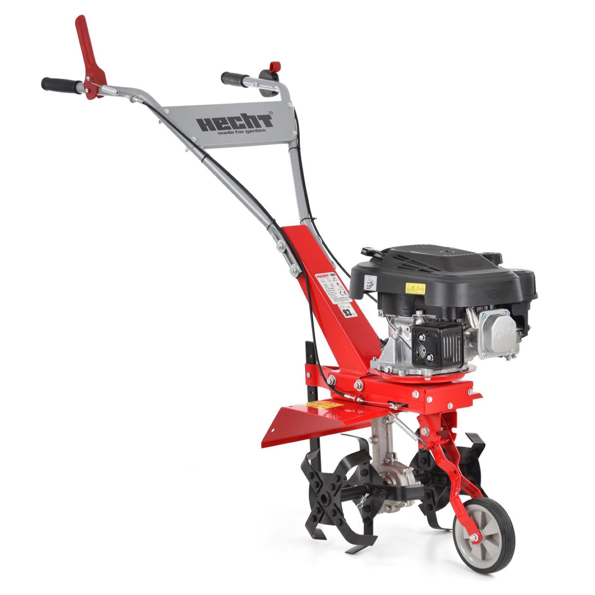 Hecht Gartenhacke Gartenfräse Benzin 761 mit Führungsrad 24 cm Arbeitstiefe, 3,67 PS, 36 cm Arbeitsbreite, 150 cm³, robuste Hackmesser